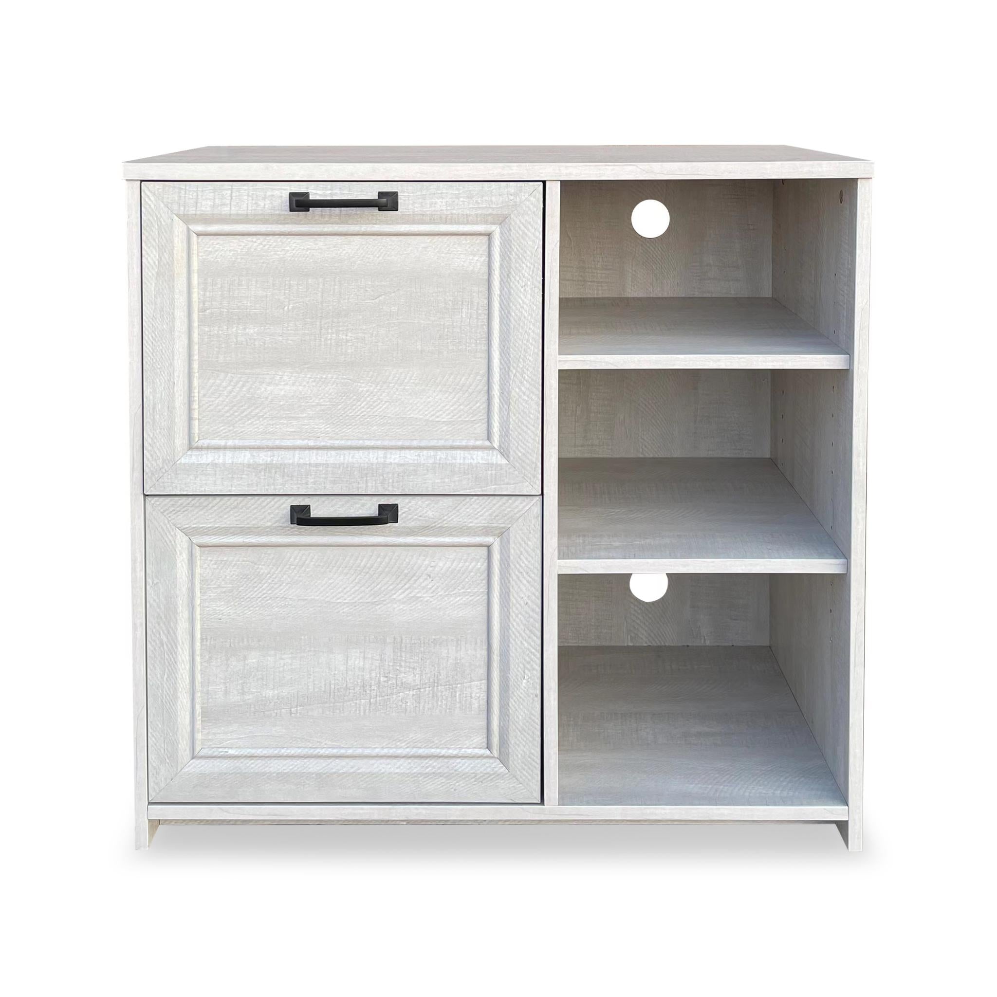 30" Light Gray Distressed Wood Two Drawers Filing Cabinet