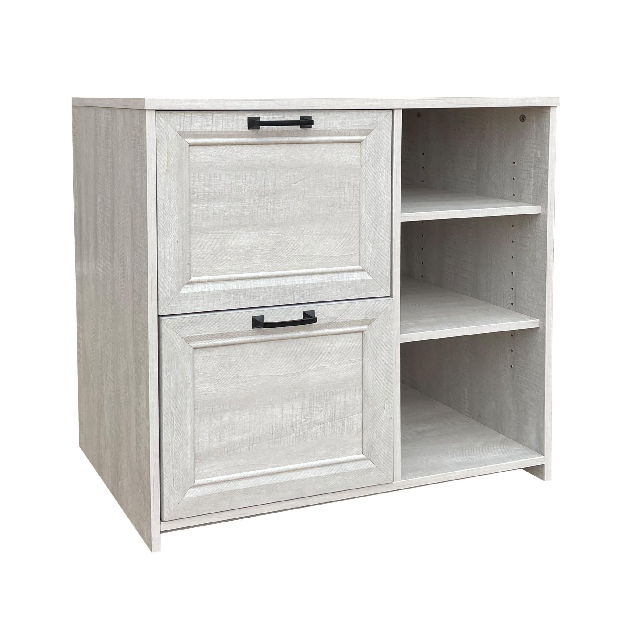 30" Light Gray Distressed Wood Two Drawers Filing Cabinet