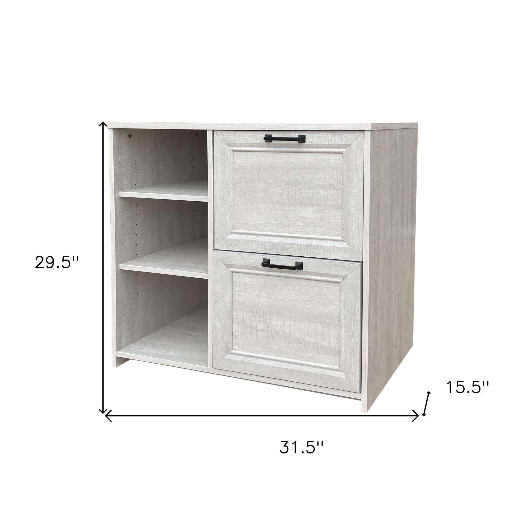 30" Light Gray Distressed Wood Two Drawers Filing Cabinet