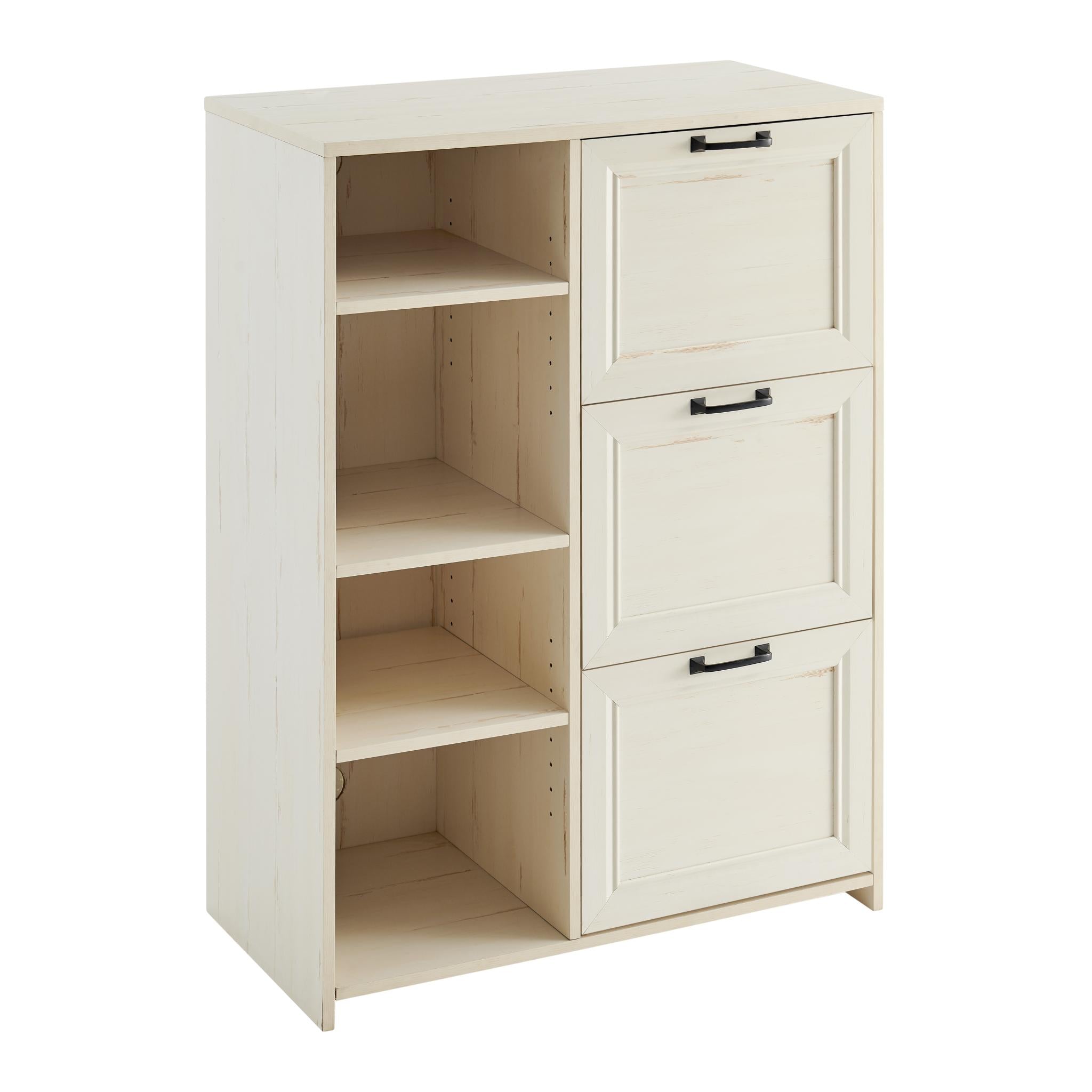 43" Antiqued White Distressed Wood Three Drawers Filing Cabinet