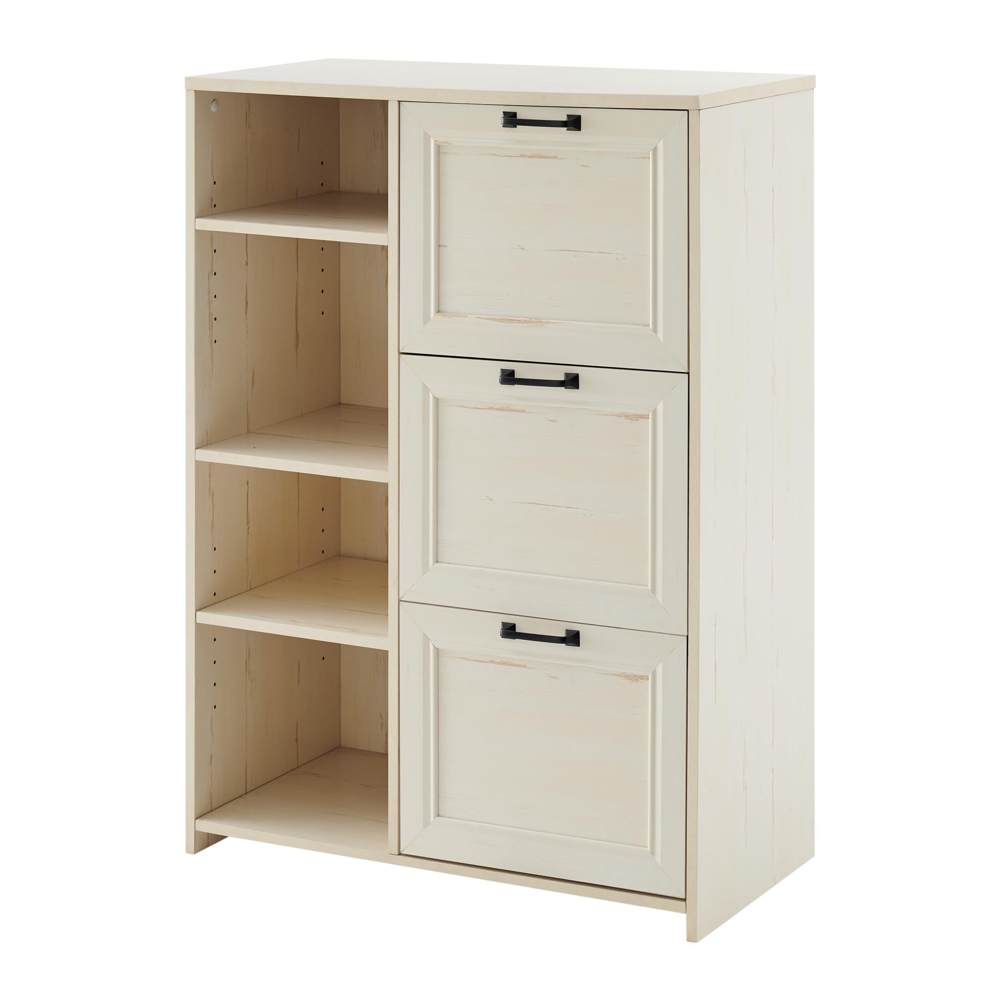 43" Antiqued White Distressed Wood Three Drawers Filing Cabinet