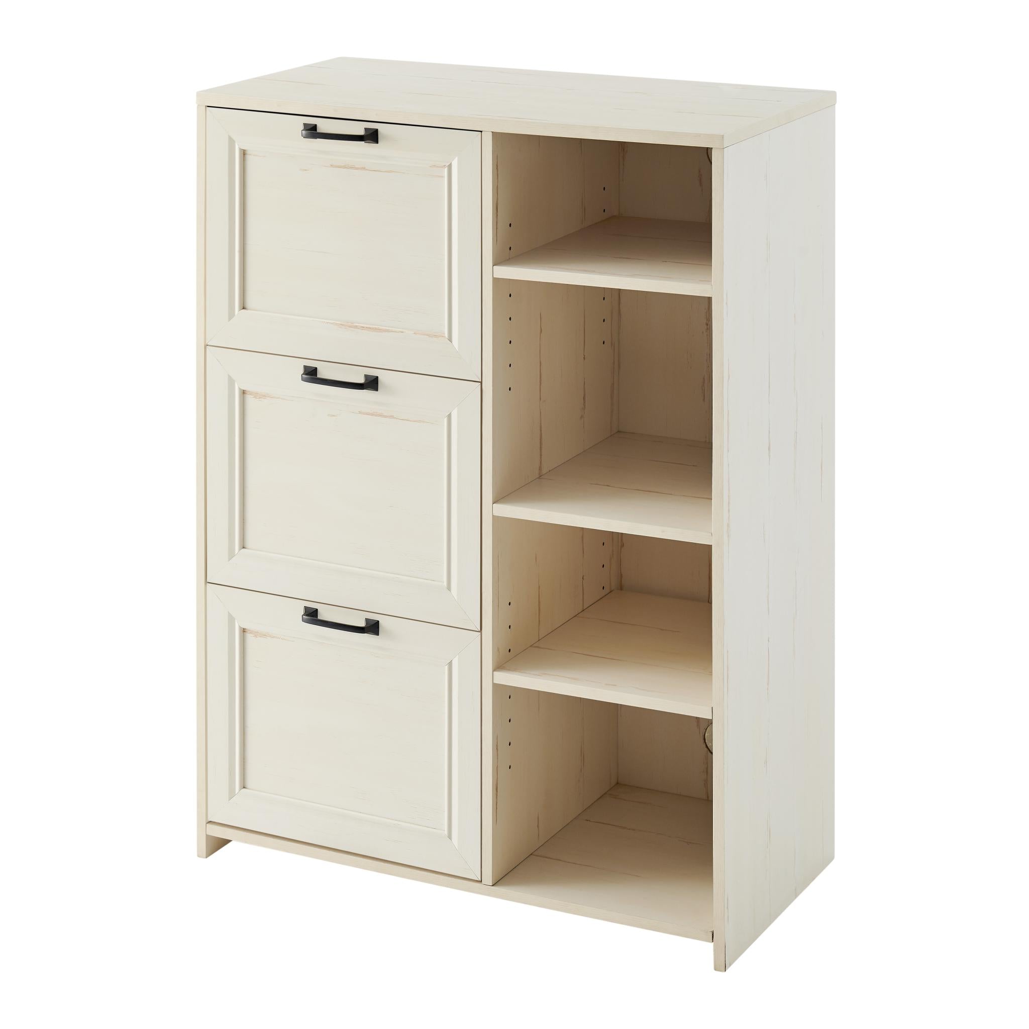 43" Antiqued White Distressed Wood Three Drawers Filing Cabinet