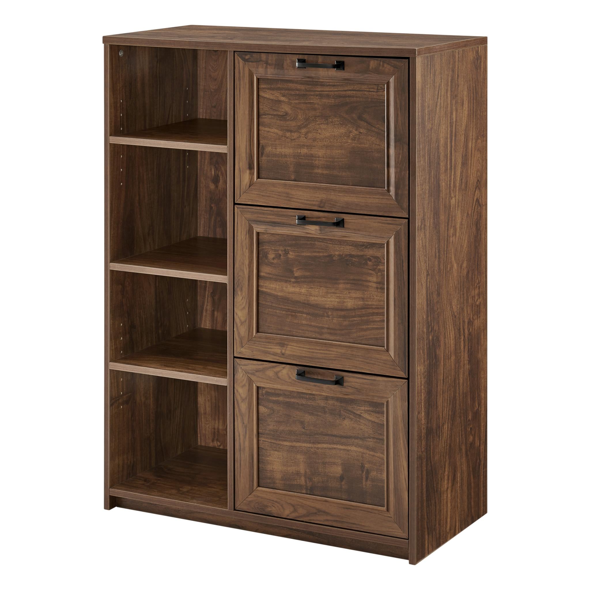 43" Walnut Distressed Wood Three Drawers Filing Cabinet