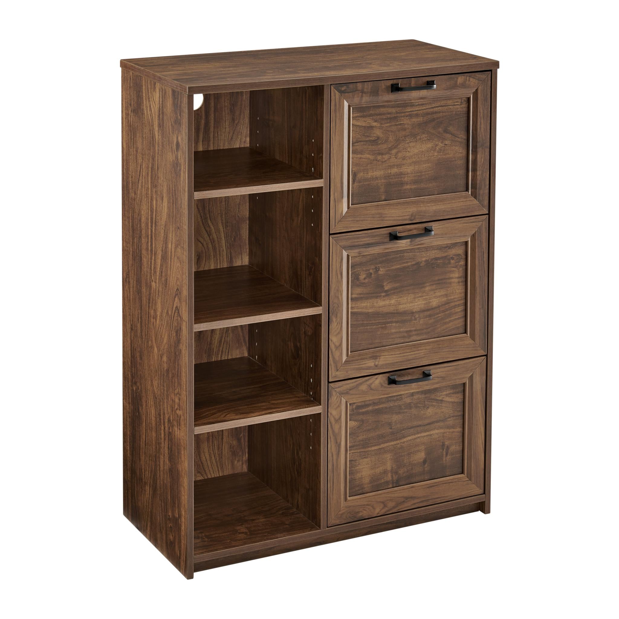 43" Walnut Distressed Wood Three Drawers Filing Cabinet