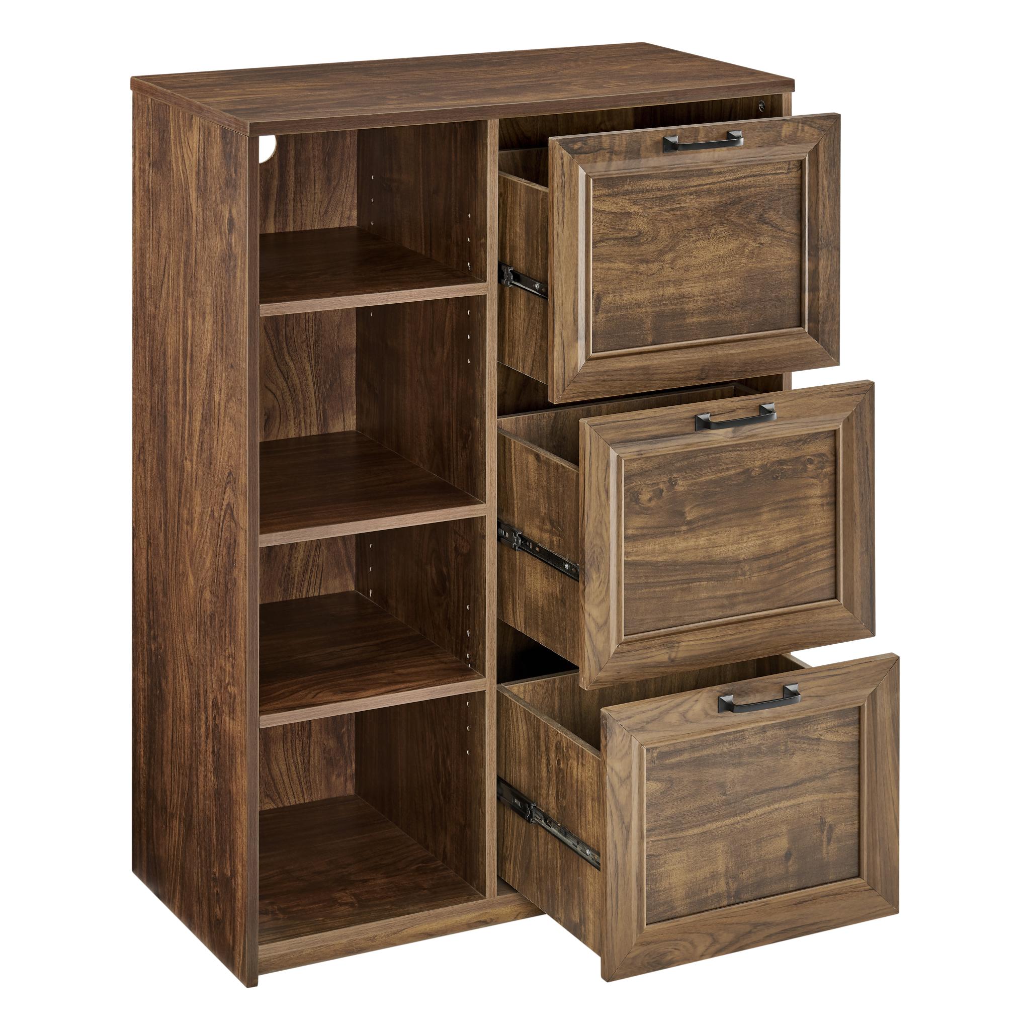 43" Walnut Distressed Wood Three Drawers Filing Cabinet