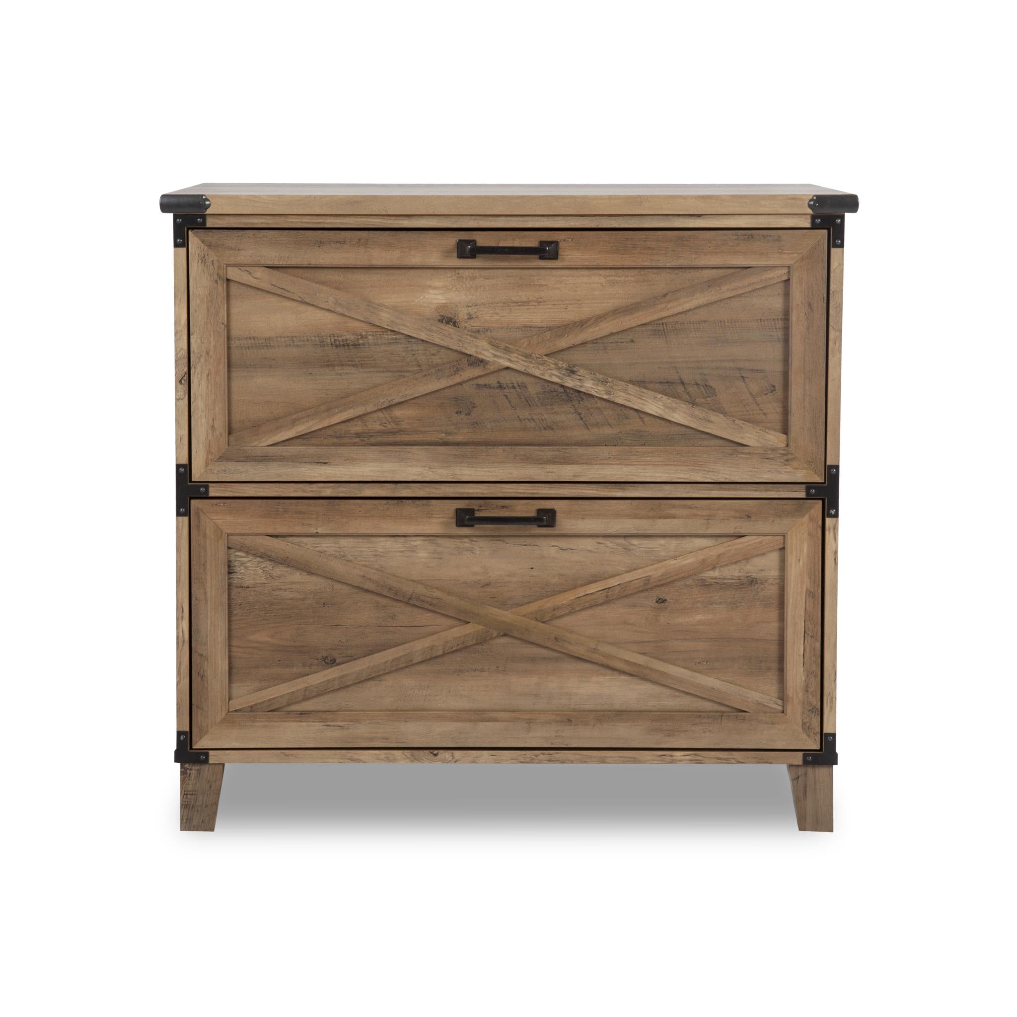 30" Oak Wood Two Drawers Filing Cabinet