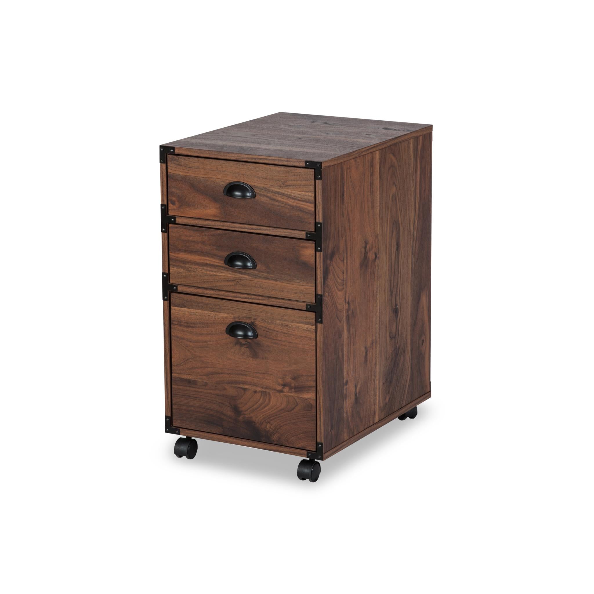 27" Walnut Wood Three Drawers Filing Cabinet