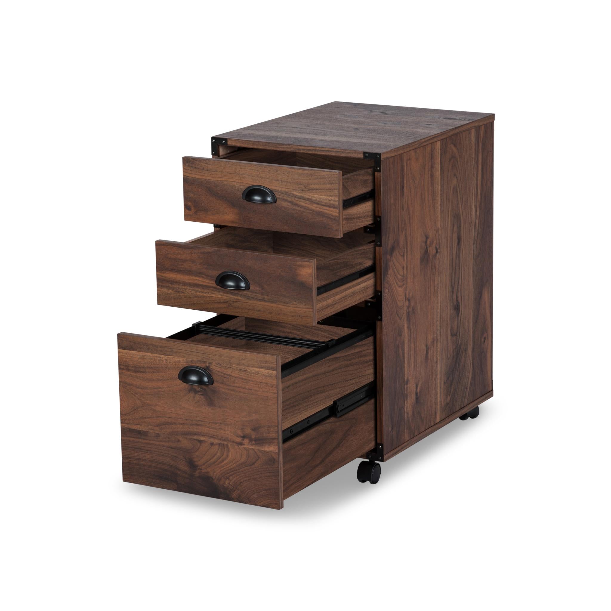27" Walnut Wood Three Drawers Filing Cabinet
