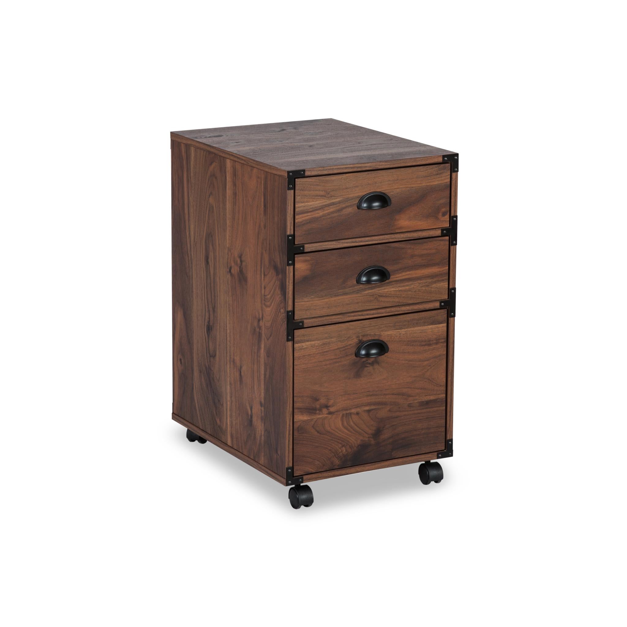 27" Walnut Wood Three Drawers Filing Cabinet