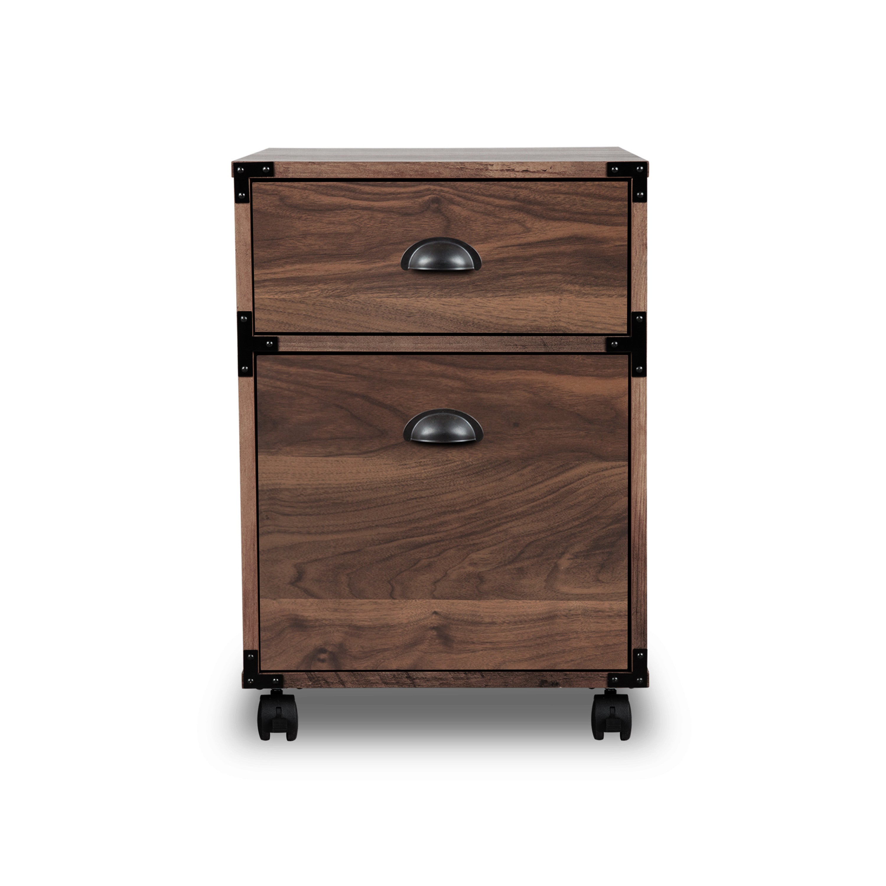 22" Walnut Wood Two Drawers Rolling Filing Cabinet