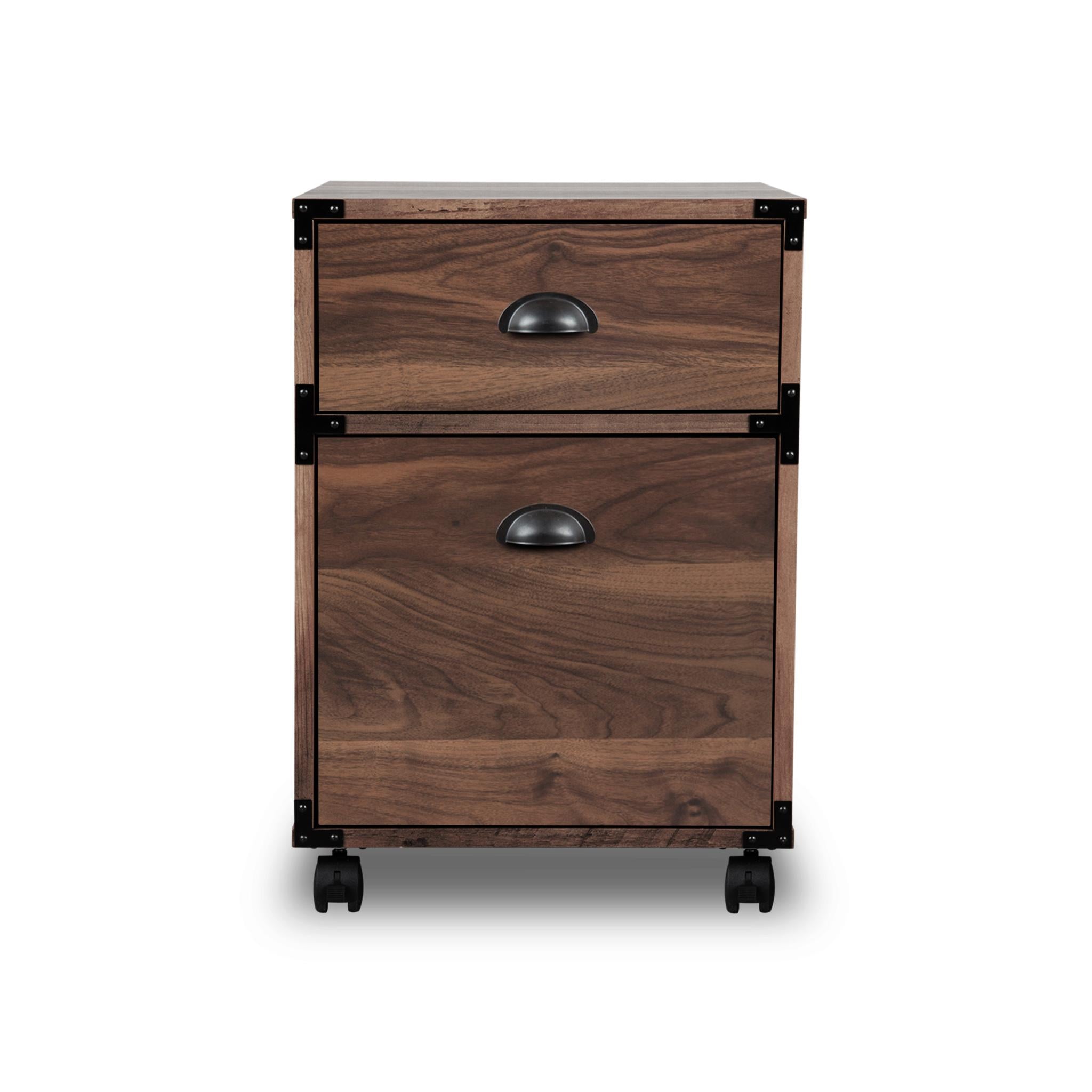22" Walnut Wood Two Drawers Rolling Filing Cabinet