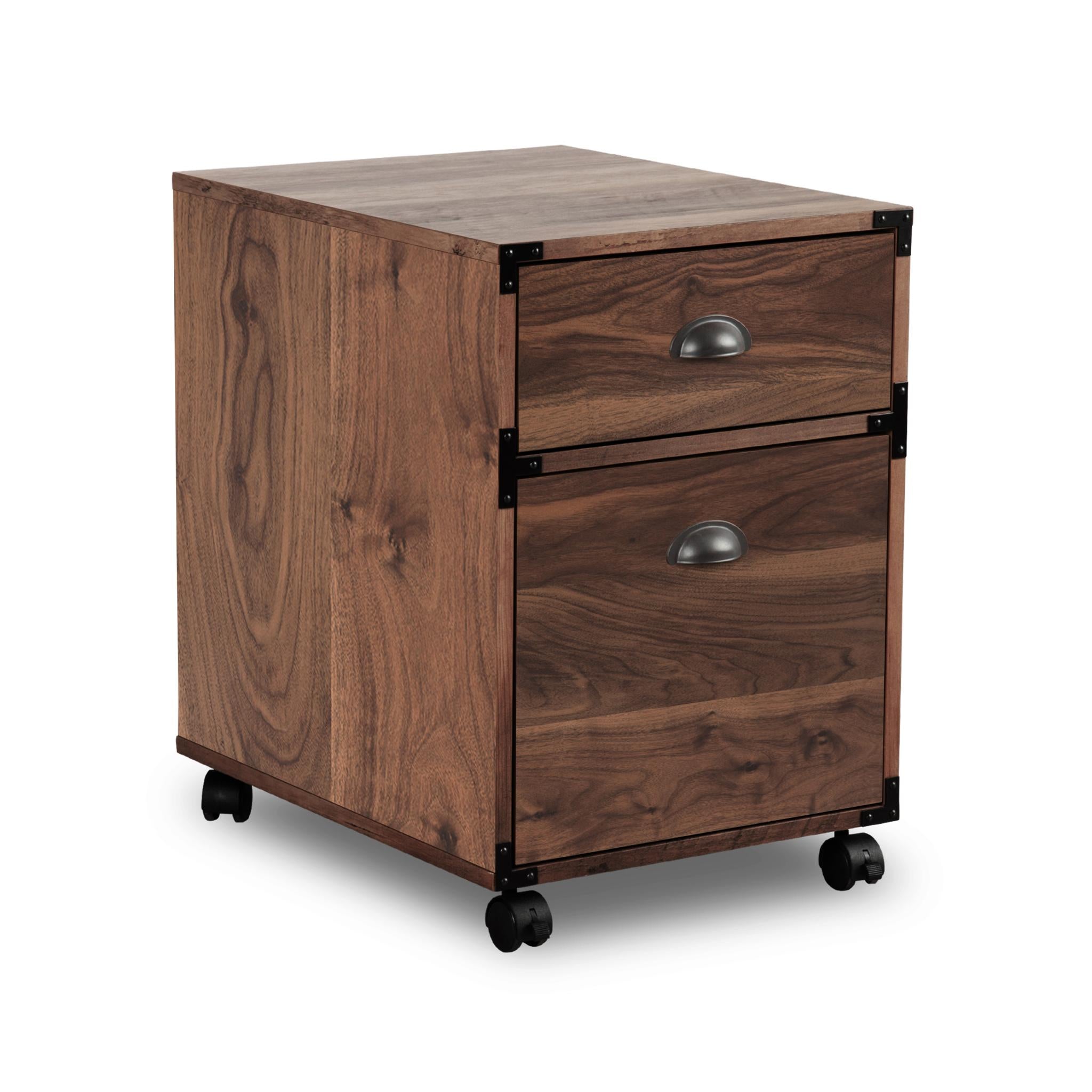 22" Walnut Wood Two Drawers Rolling Filing Cabinet