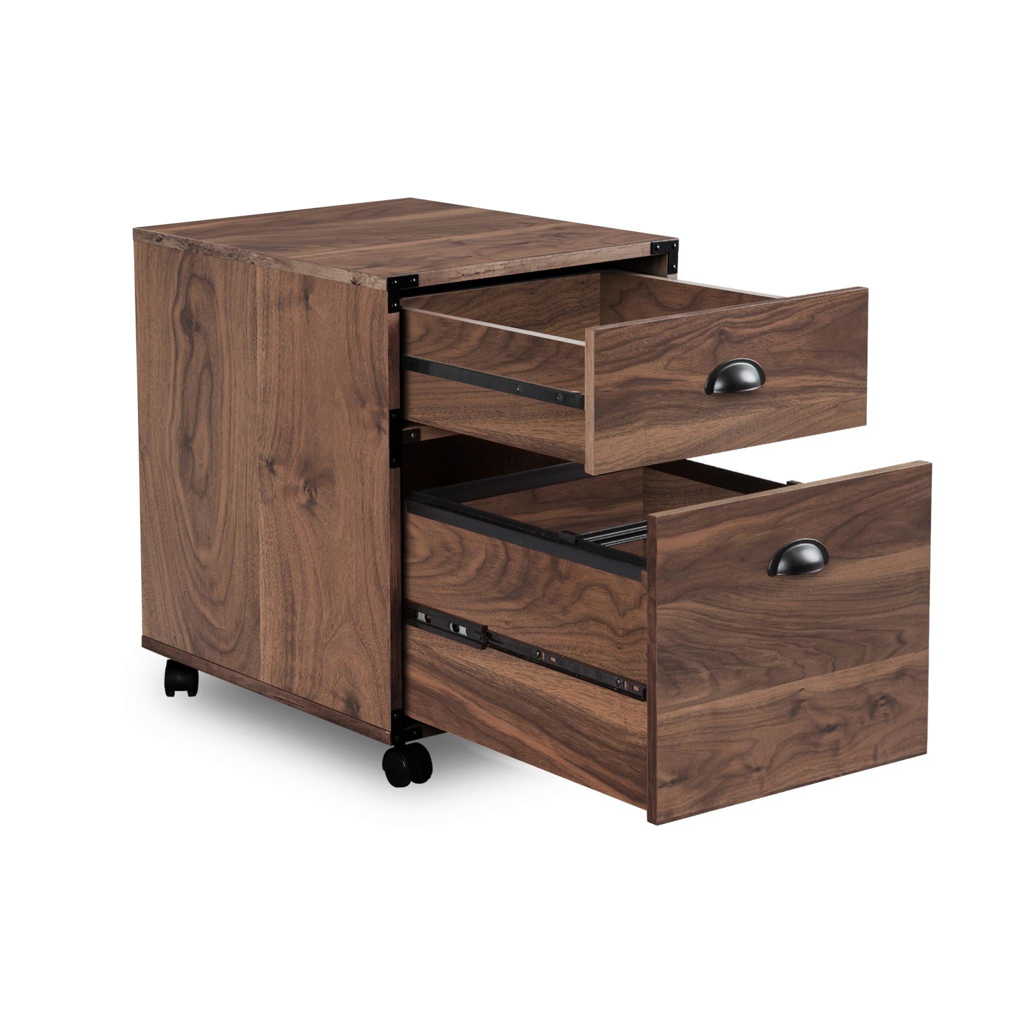 22" Walnut Wood Two Drawers Rolling Filing Cabinet