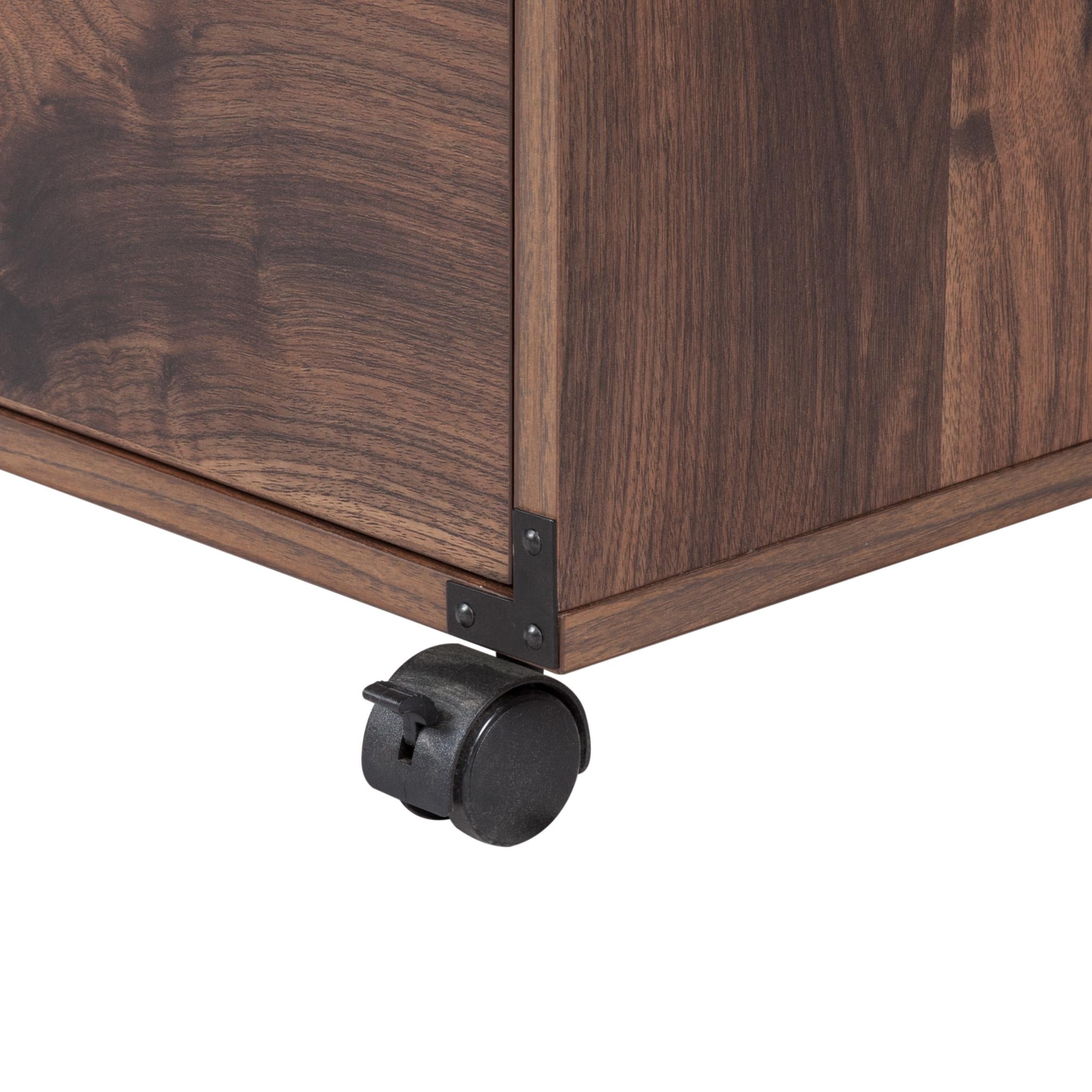 22" Walnut Wood Two Drawers Rolling Filing Cabinet