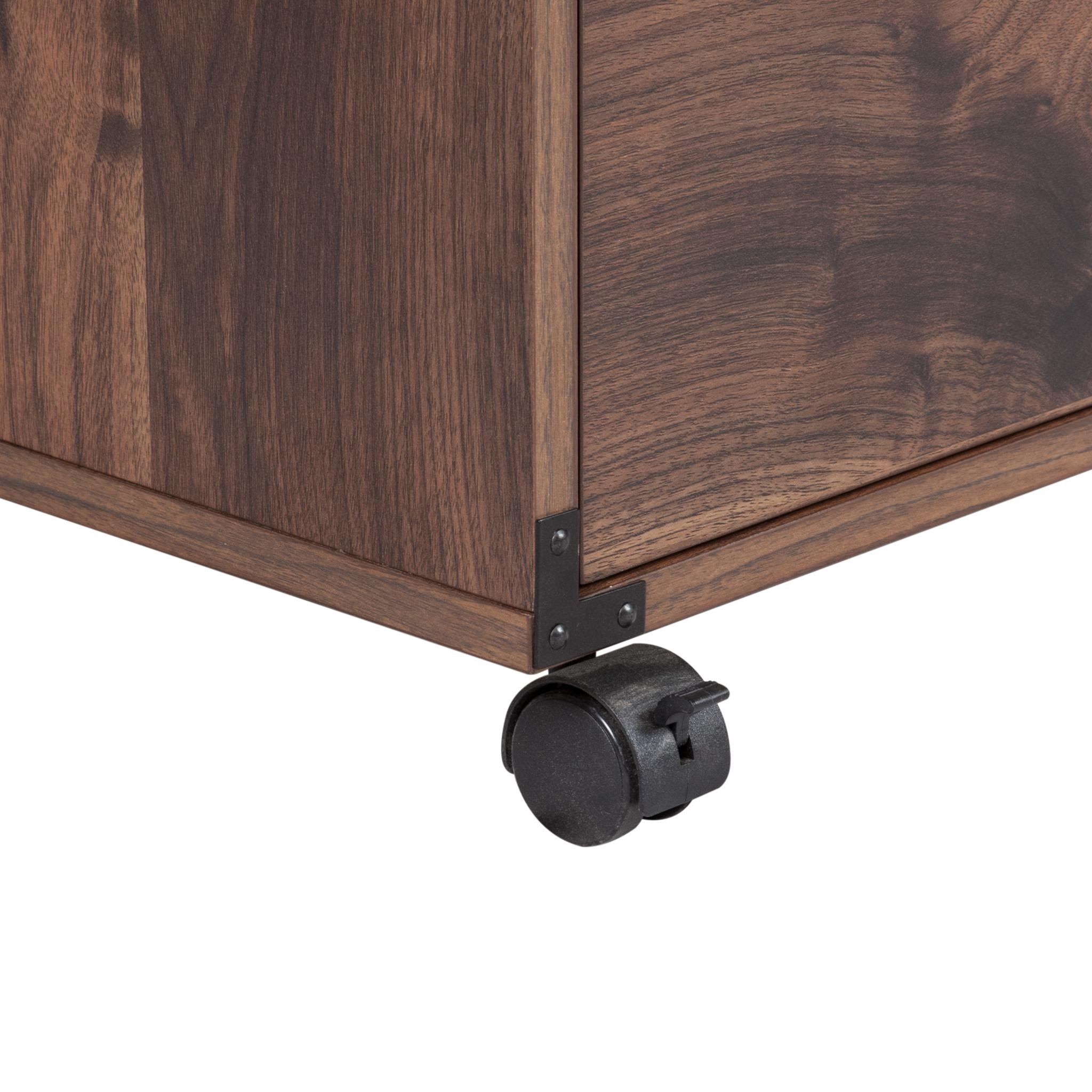 22" Walnut Wood Two Drawers Rolling Filing Cabinet