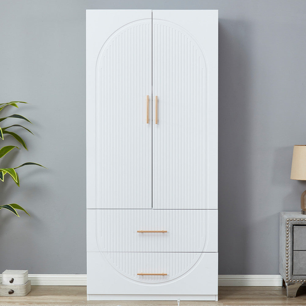 74" White Carved Geometric Two Door Two Drawer Combo Dresser