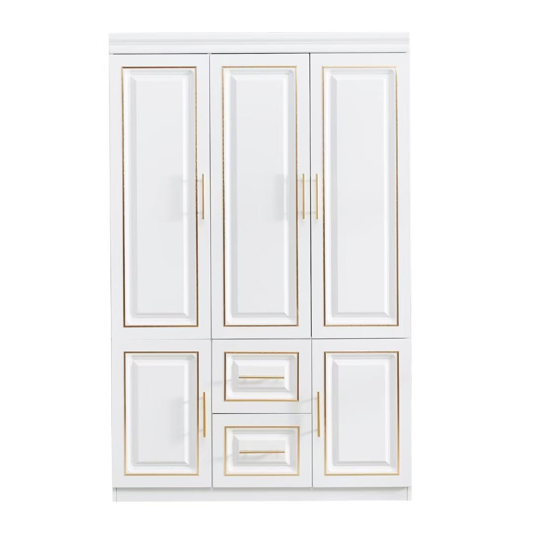 74" White And Gold Five Door Two Drawer Combo Dresser