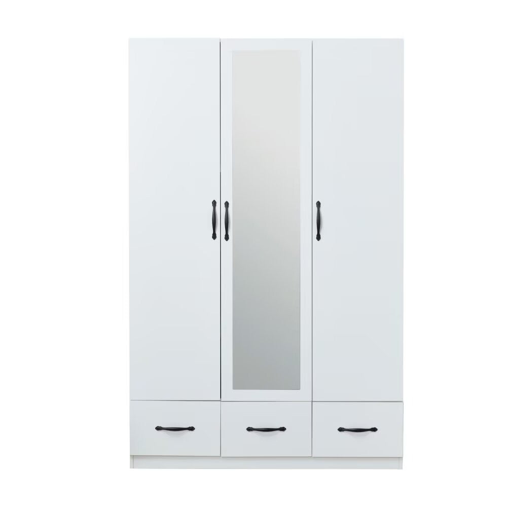 74" White Mirrored Three Door Three Drawer Combo Dresser