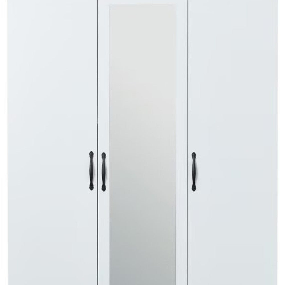74" White Mirrored Three Door Three Drawer Combo Dresser