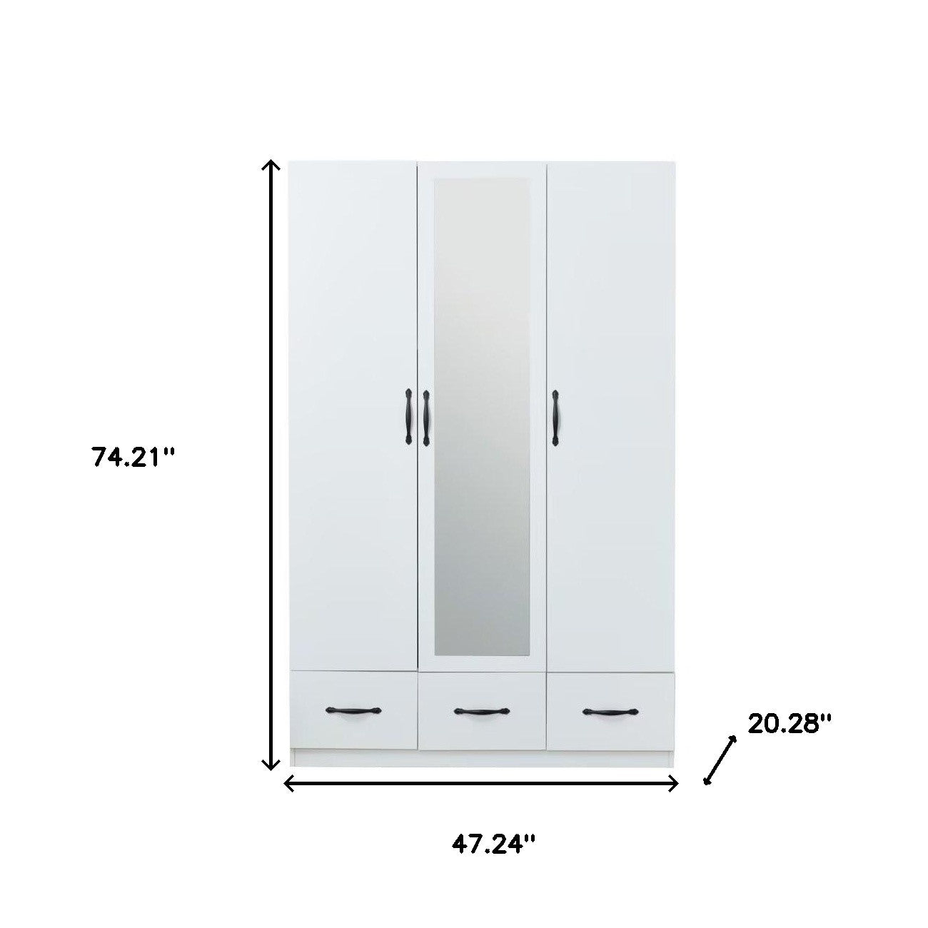 74" White Mirrored Three Door Three Drawer Combo Dresser