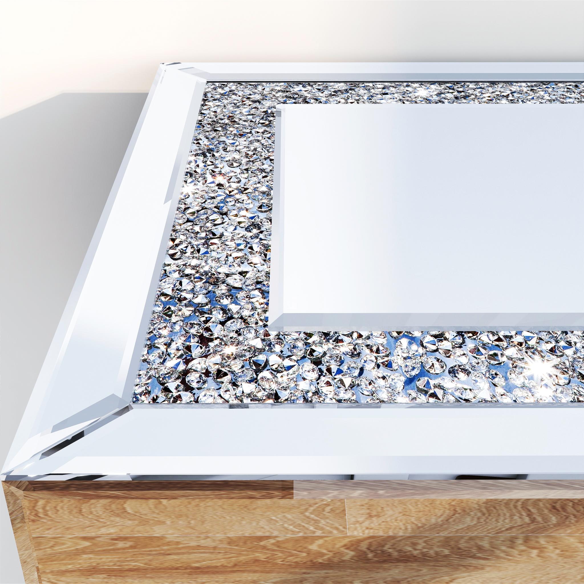 47" Silver Mirrored Glass And Faux Crystals Console Table With Shelf