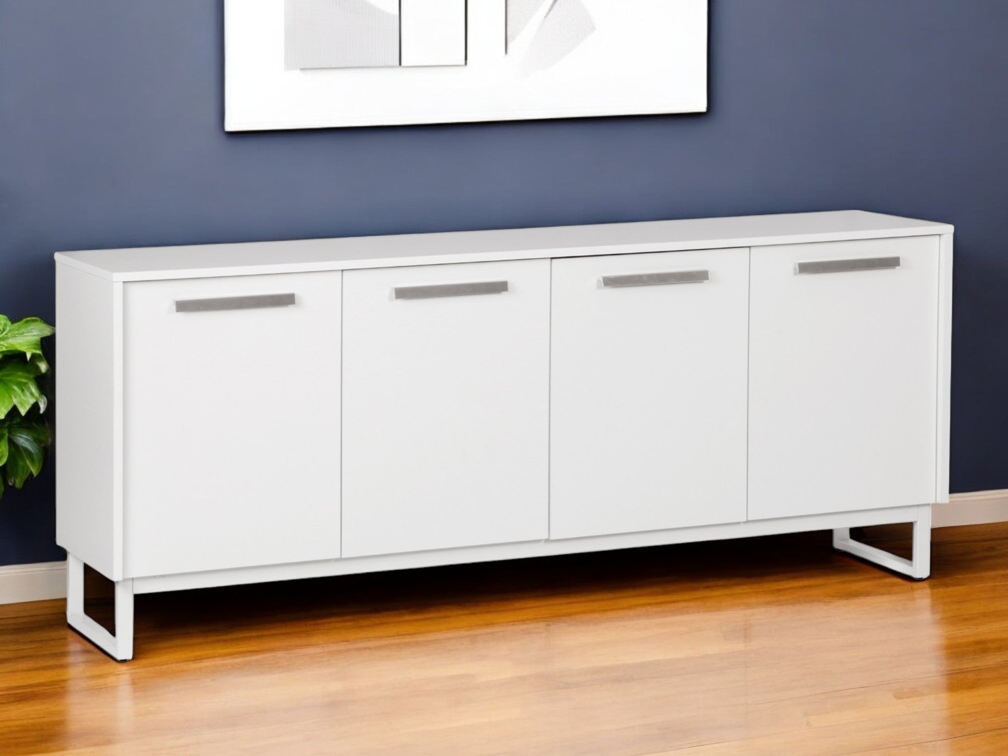 75" White Wood Console Accent Cabinet With Four Doors