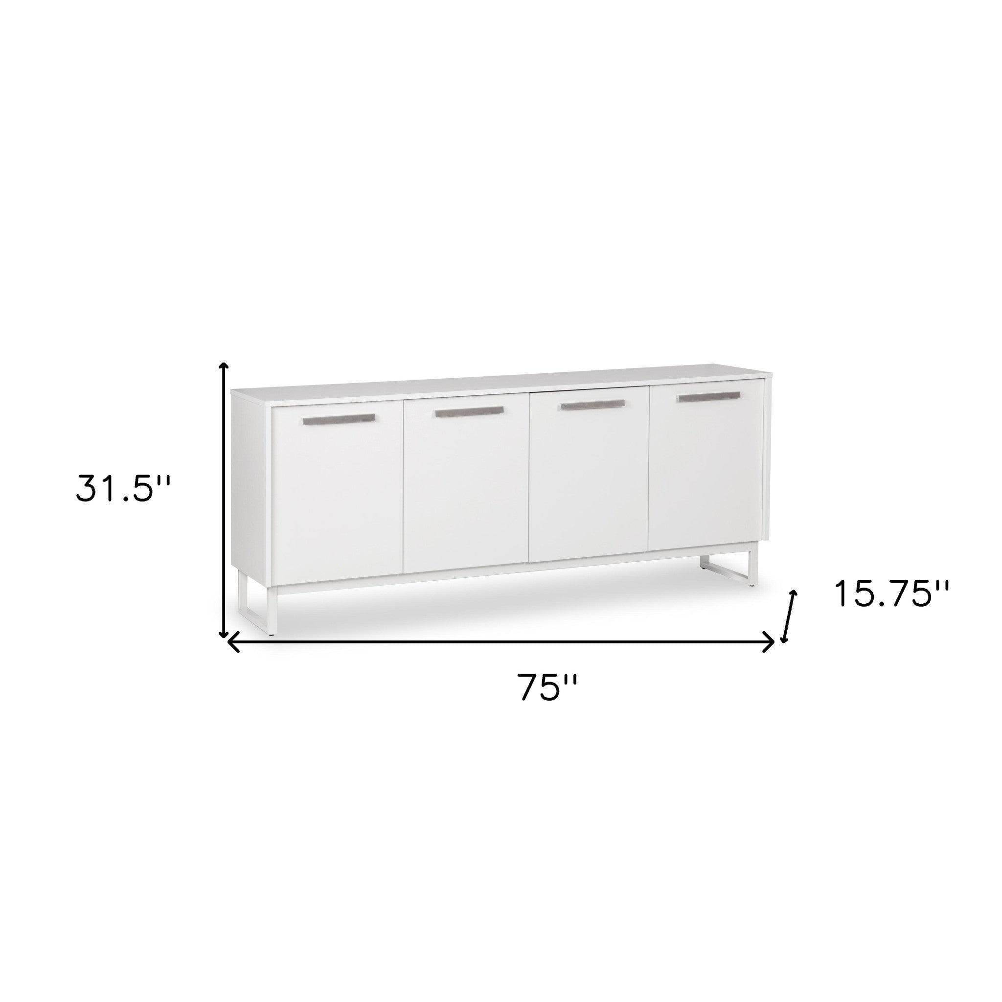 75" White Wood Console Accent Cabinet With Four Doors