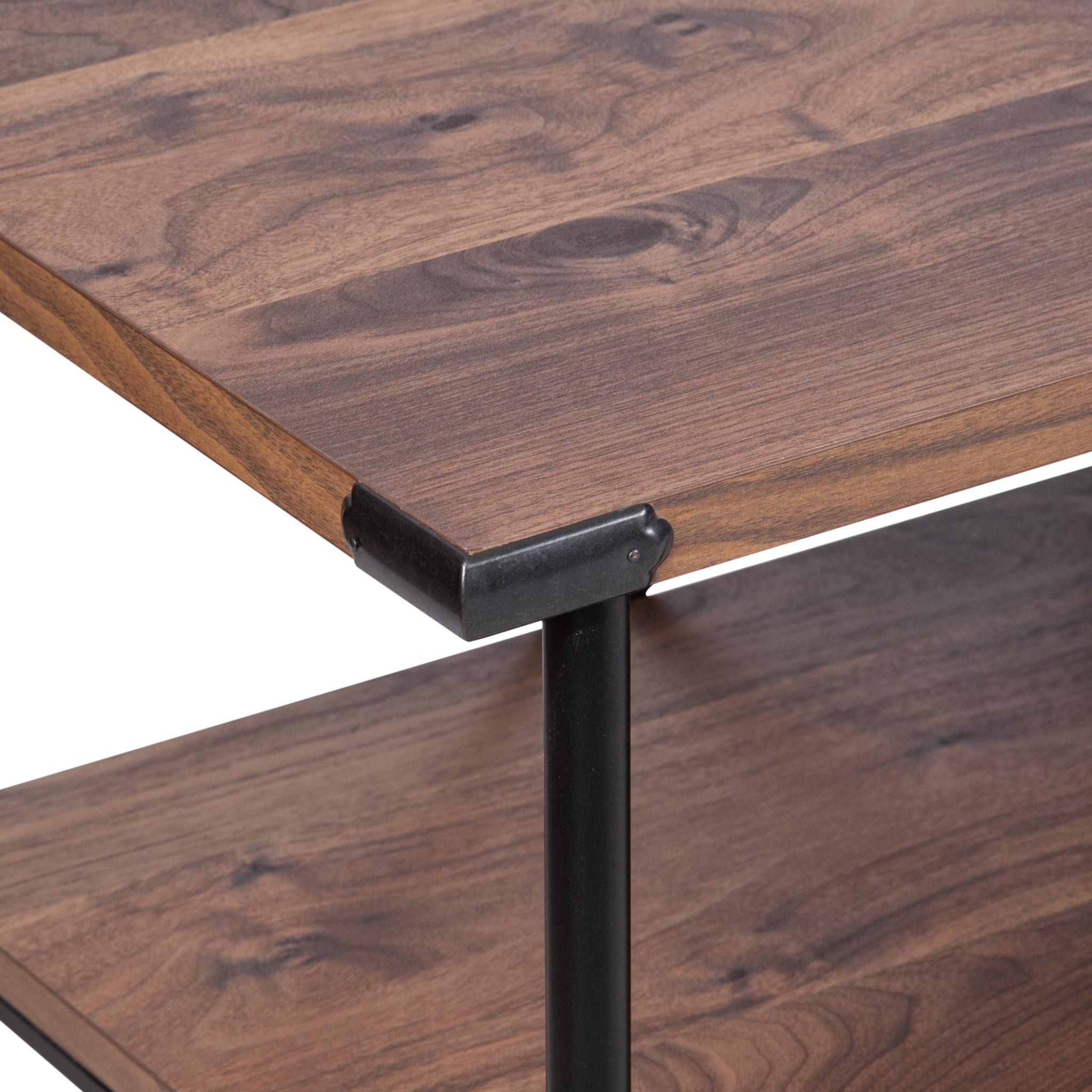 65" Walnut And Black Wood And Steel Open Shelving TV Stand