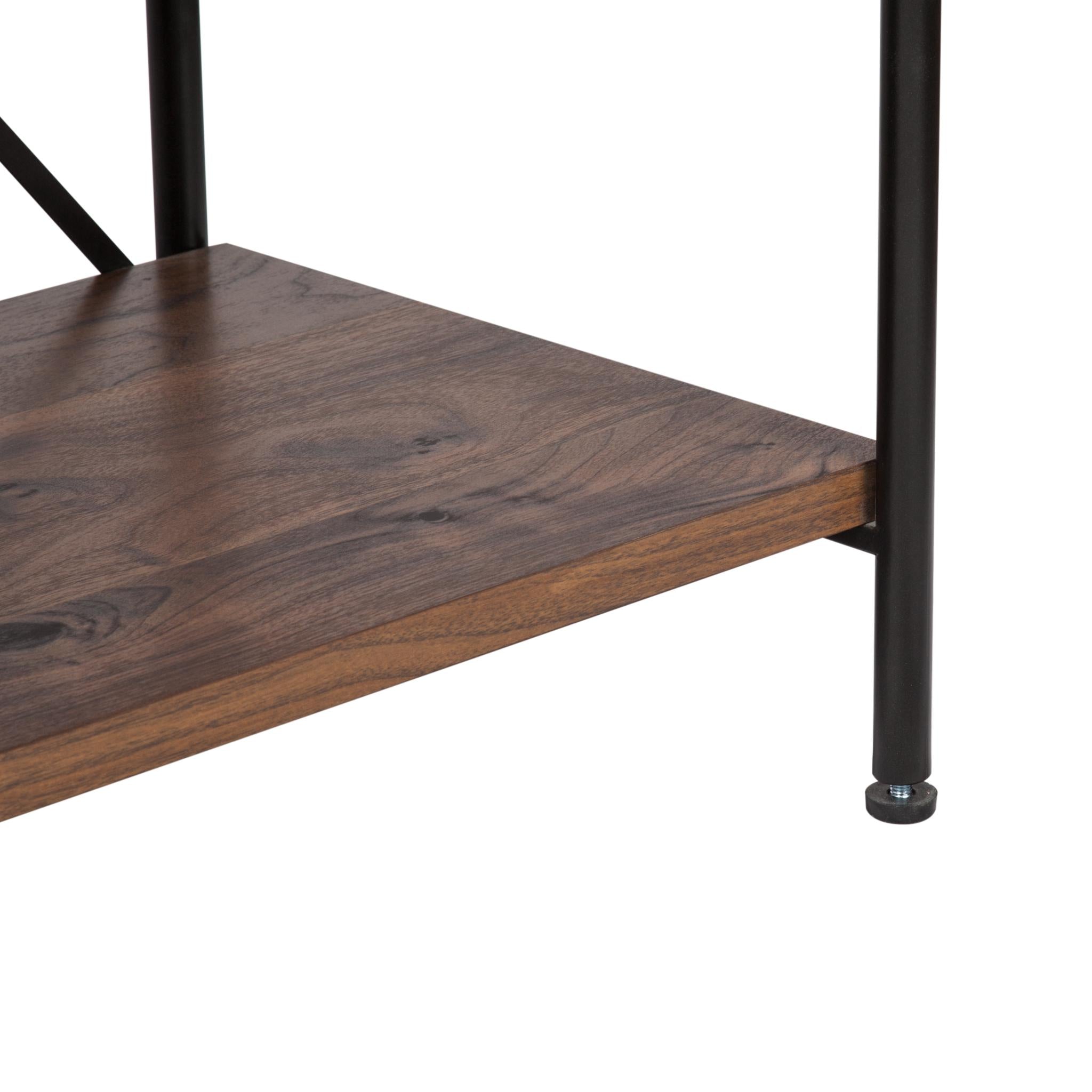 65" Walnut And Black Wood And Steel Open Shelving TV Stand