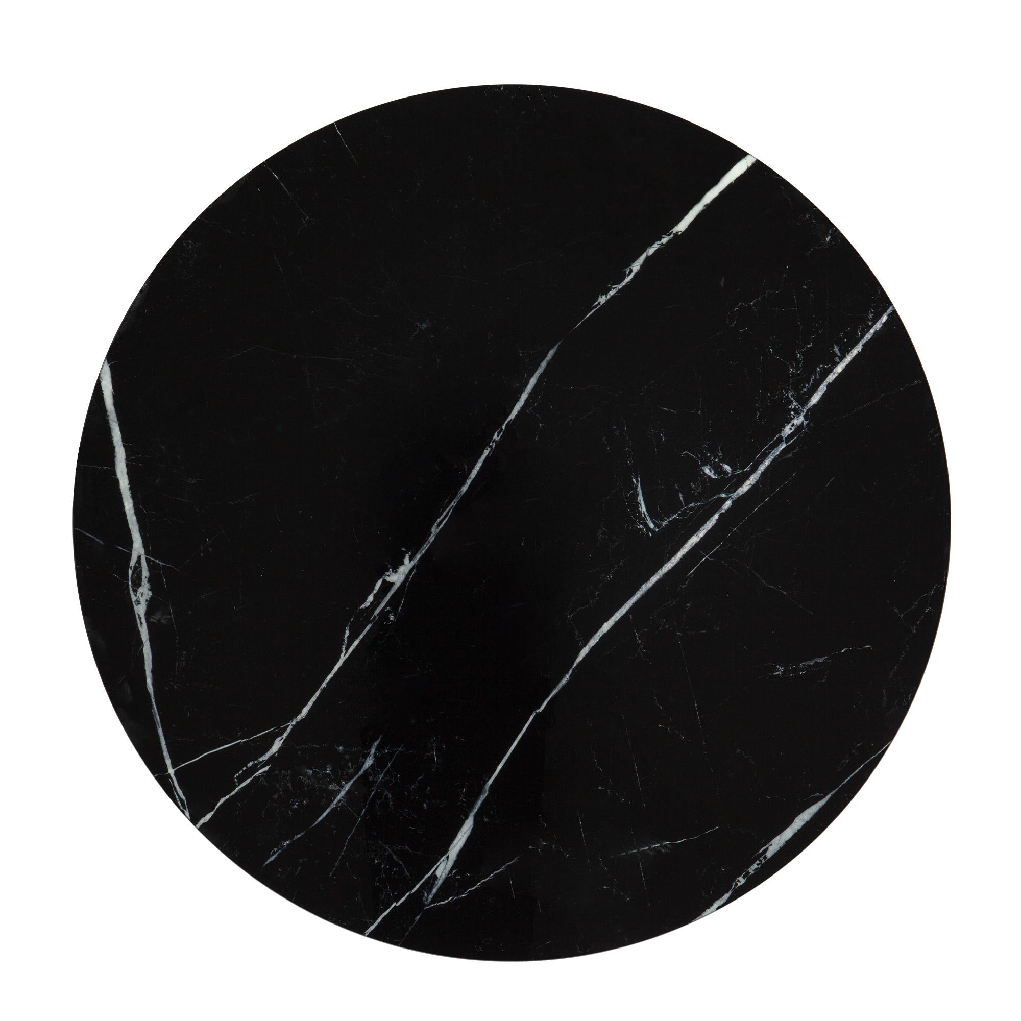 35" Silver And Black Mirrored Glass and Faux Marble Round Coffee Table
