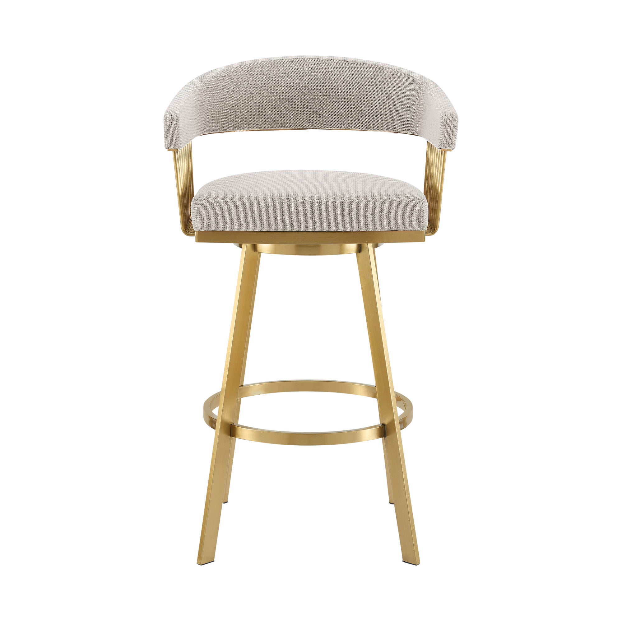 26" Taupe and Gold Fabric and Stainless Steel Low Back Counter Height Swivel Bar Chair