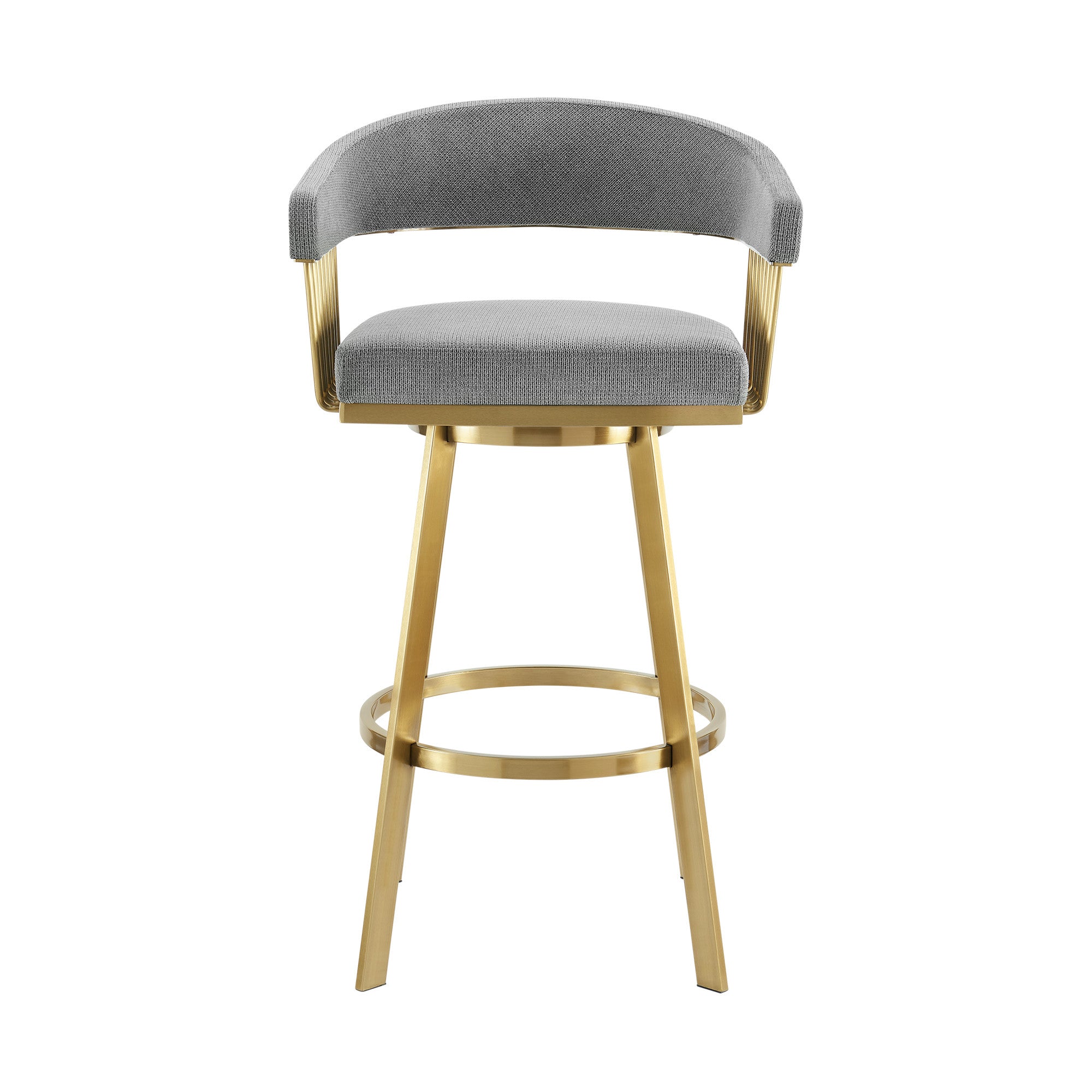 26" Gray and Gold Fabric and Stainless Steel Low Back Counter Height Swivel Bar Chair