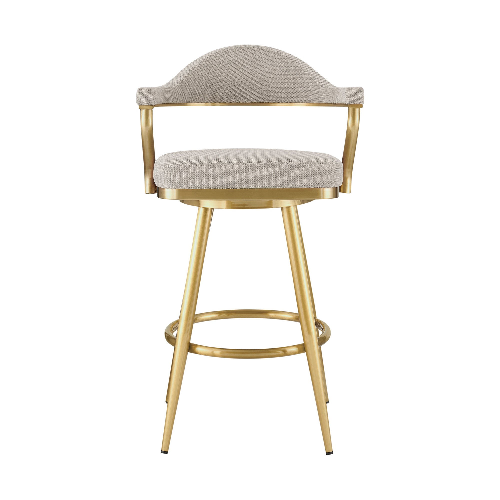 26" Taupe and Gold Fabric and Stainless Steel Counter Height Swivel Bar Chair