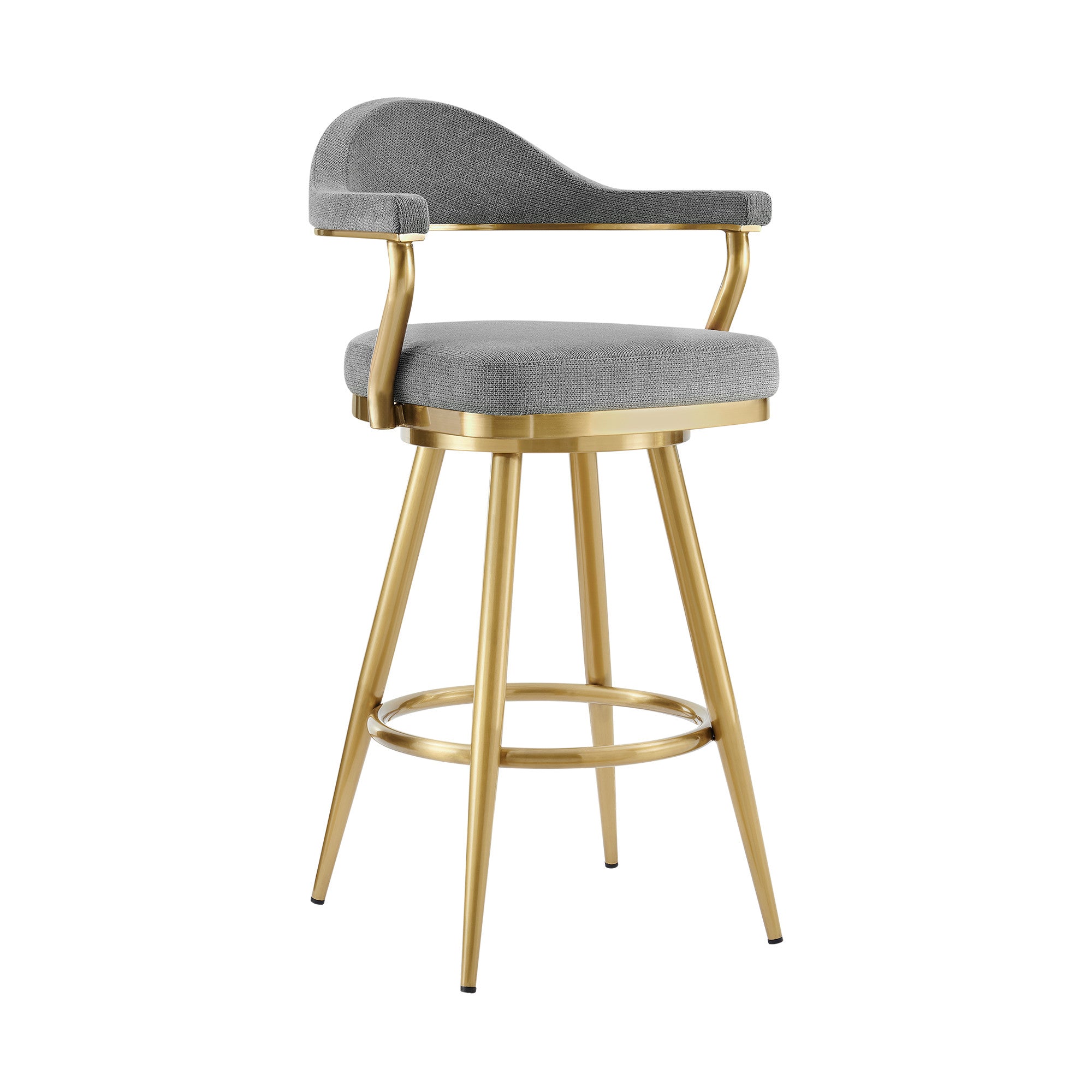 26" Gray and Gold Fabric and Stainless Steel Counter Height Swivel Bar Chair