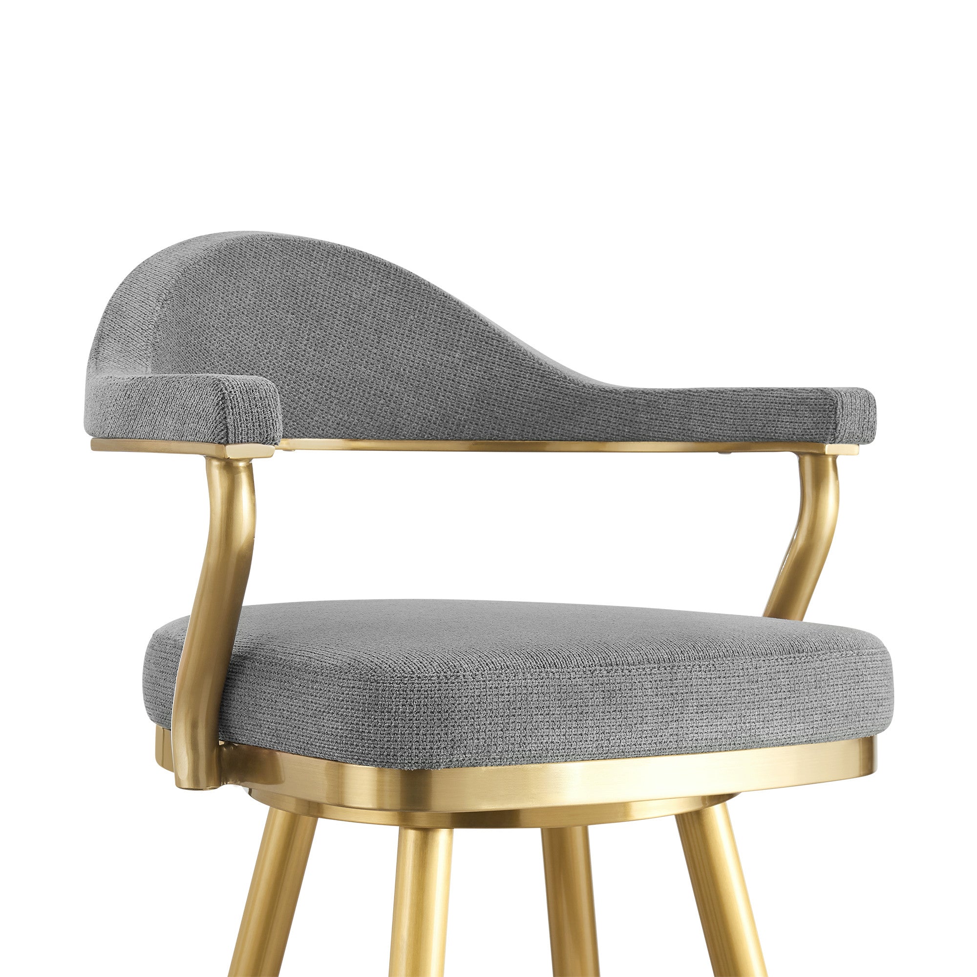 26" Gray and Gold Fabric and Stainless Steel Counter Height Swivel Bar Chair