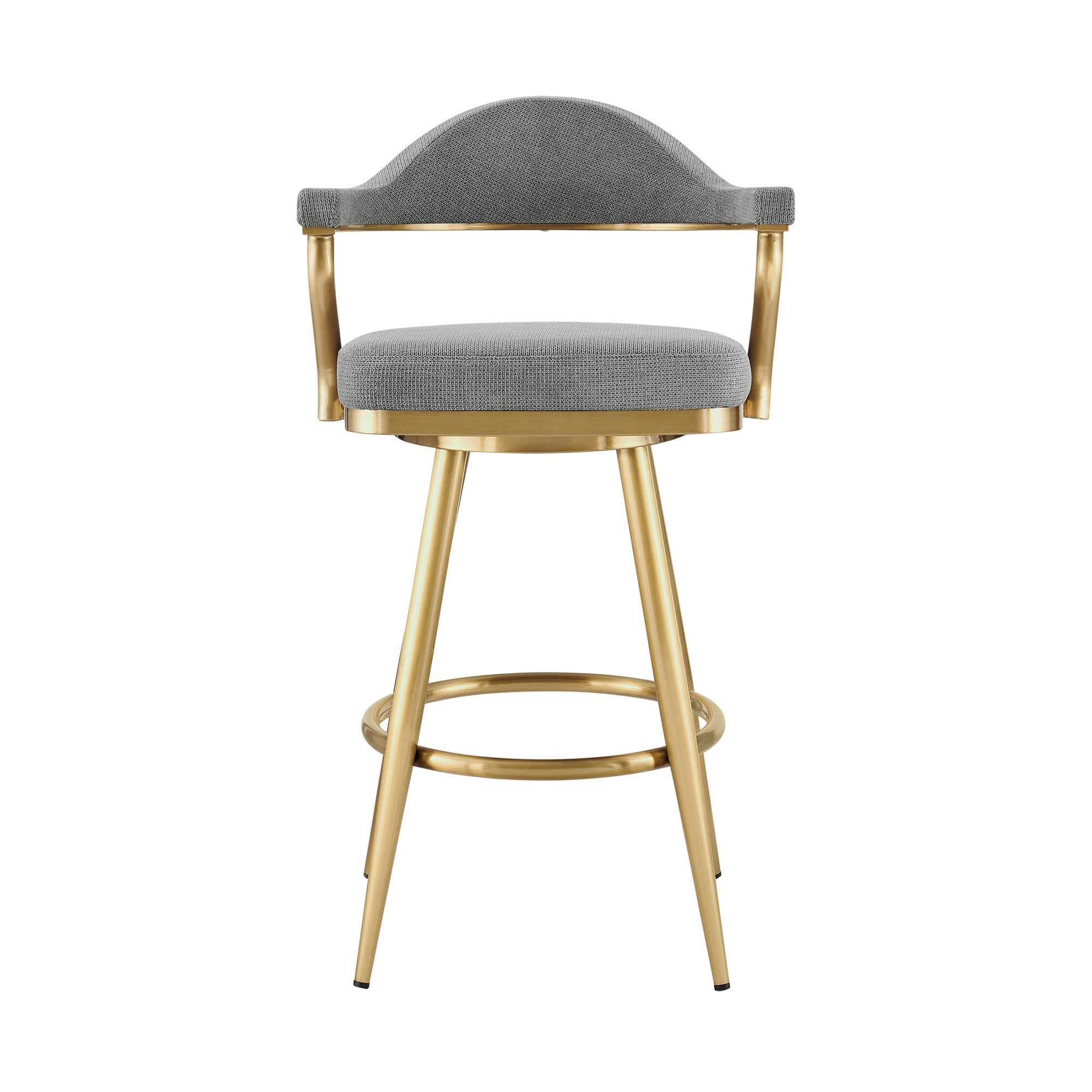 30" Gray and Gold Fabric and Stainless Steel Low Back Bar Height Swivel Bar Chair