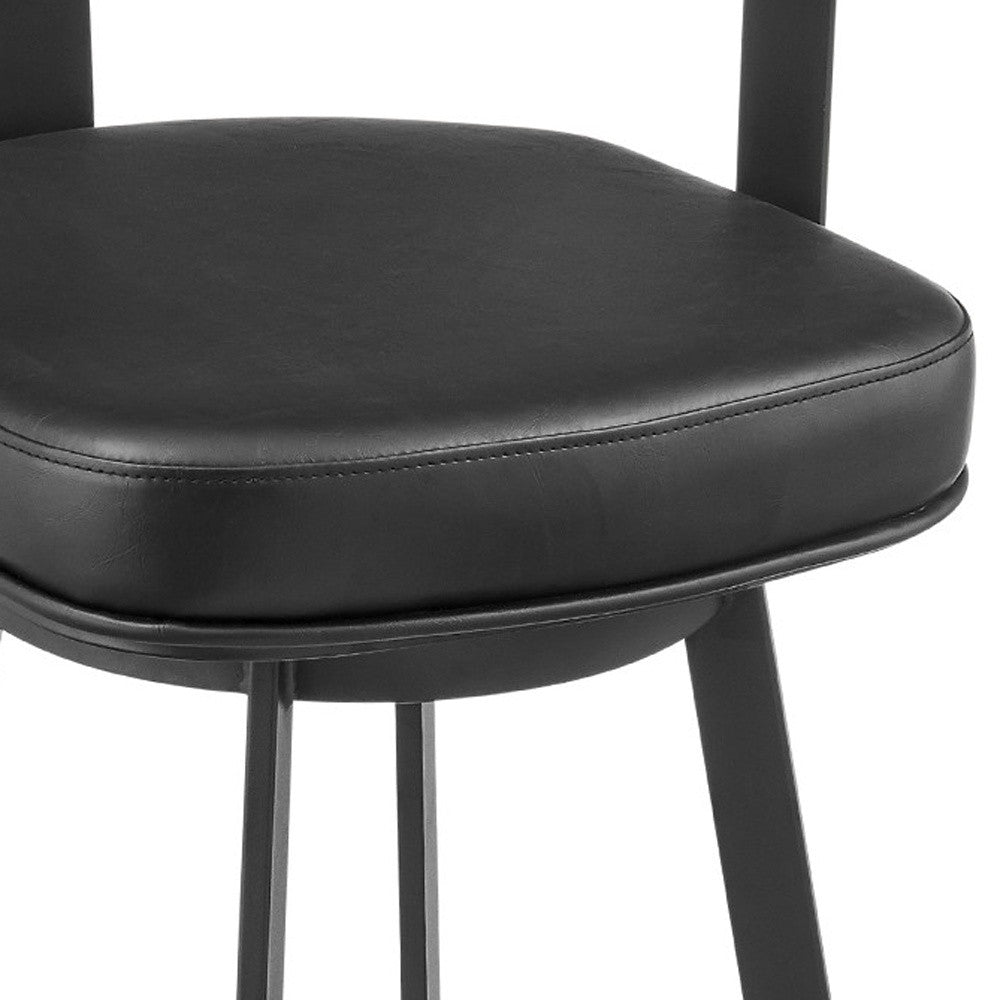 30" Black and Brown Faux Leather and Iron Low Back Bar Height Swivel Bar Chair
