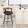 30" Black and Brown Faux Leather and Iron Low Back Bar Height Swivel Bar Chair