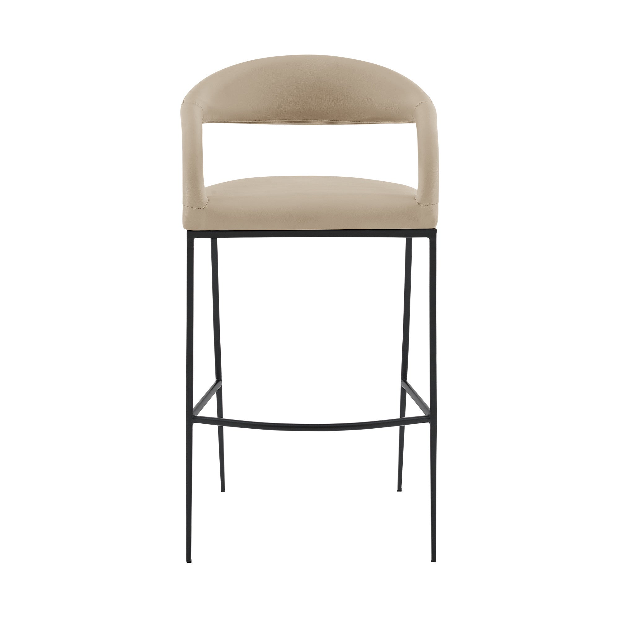 26" Beige and Black Faux Leather and Iron Low Back Counter Height Bar Chair