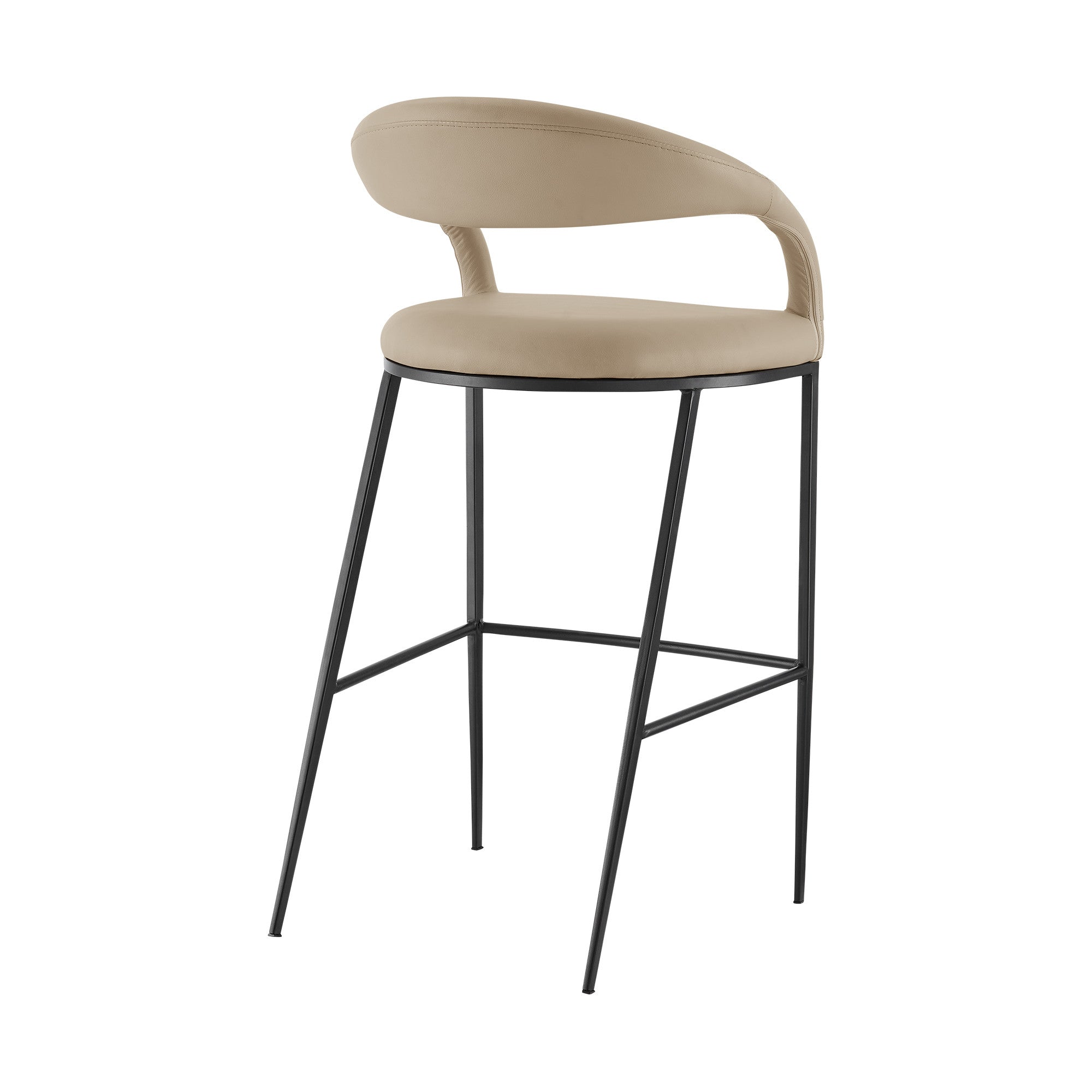 26" Beige and Black Faux Leather and Iron Low Back Counter Height Bar Chair
