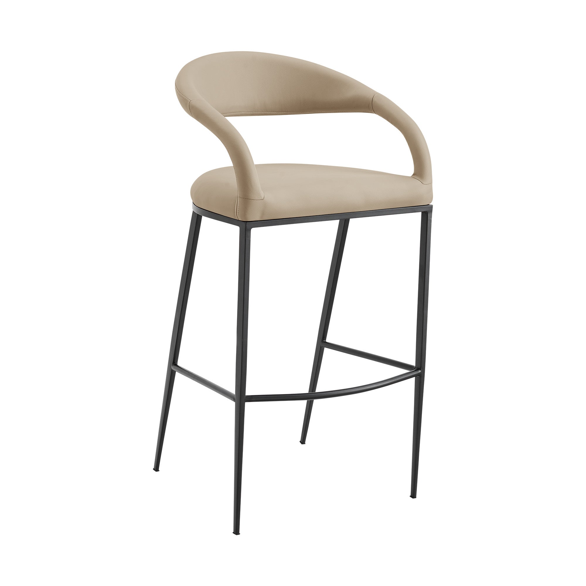 30" Beige and Black Faux Leather and Iron Low Back Bar Height Bar Chair