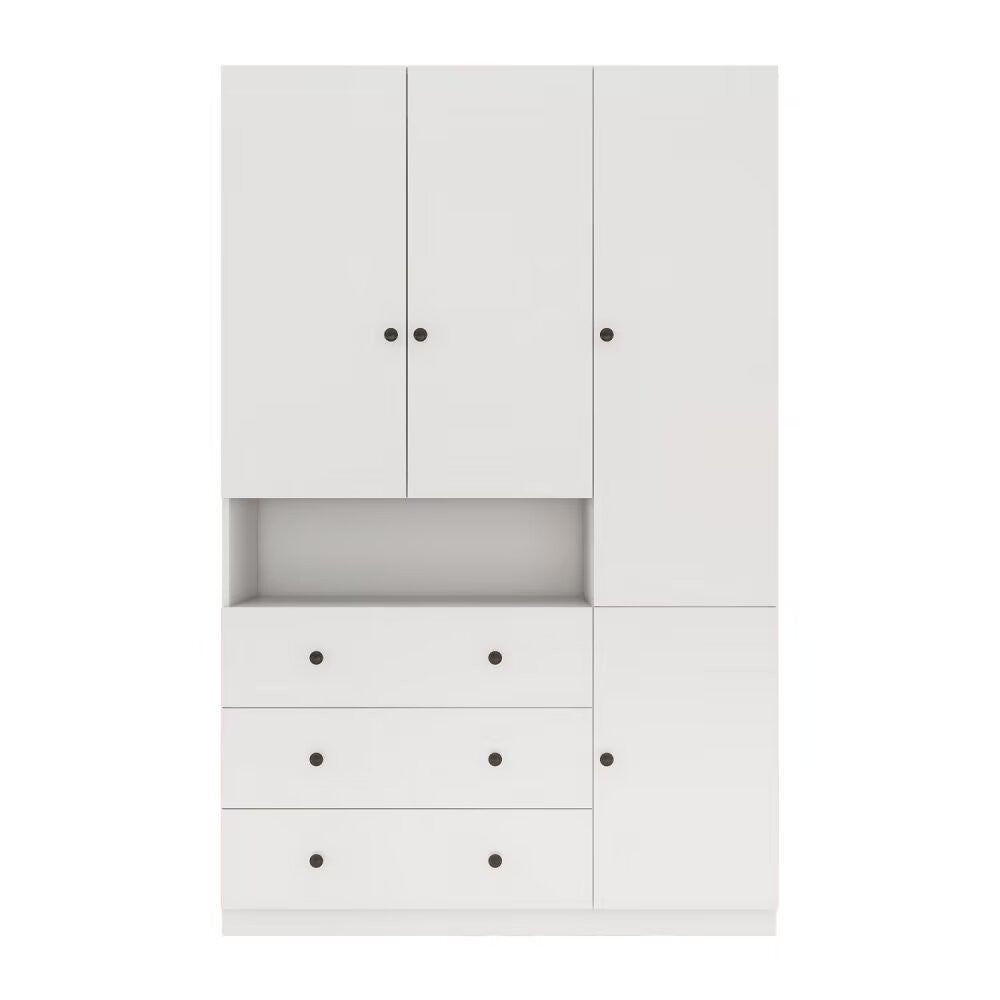 74" White Four Door Three Drawer Combo Dresser