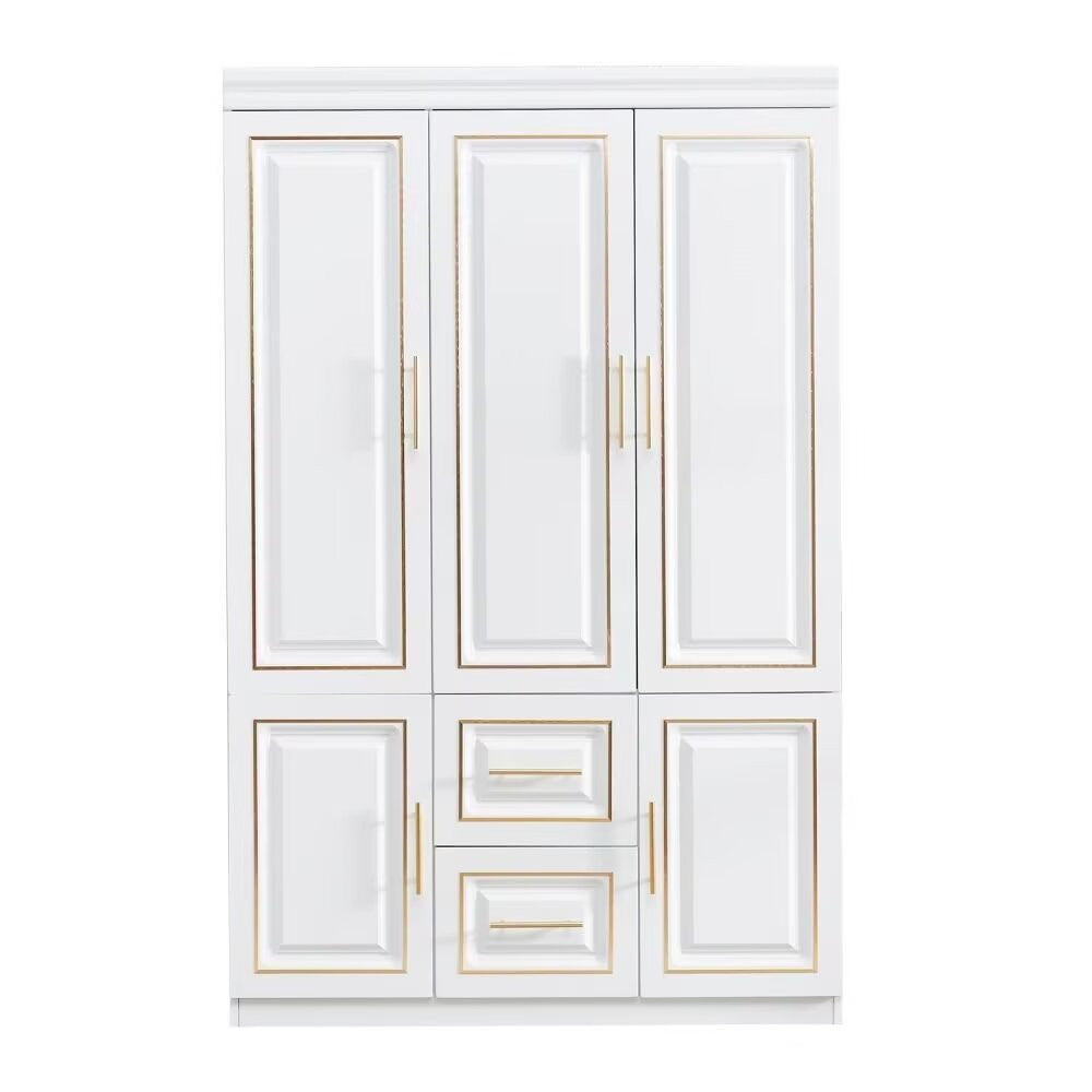 74" White And Gold Five Door Two Drawer Combo Dresser