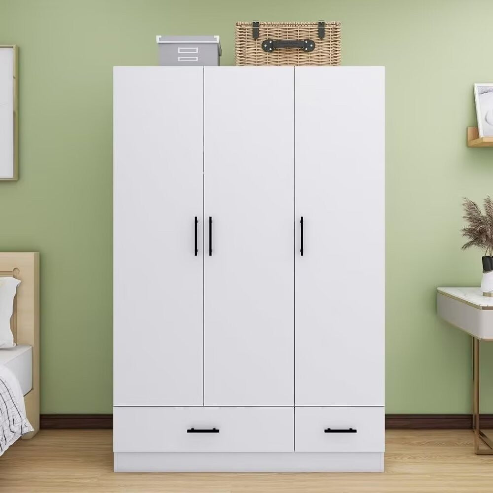 71" White Three Door Two Drawer Combo Dresser