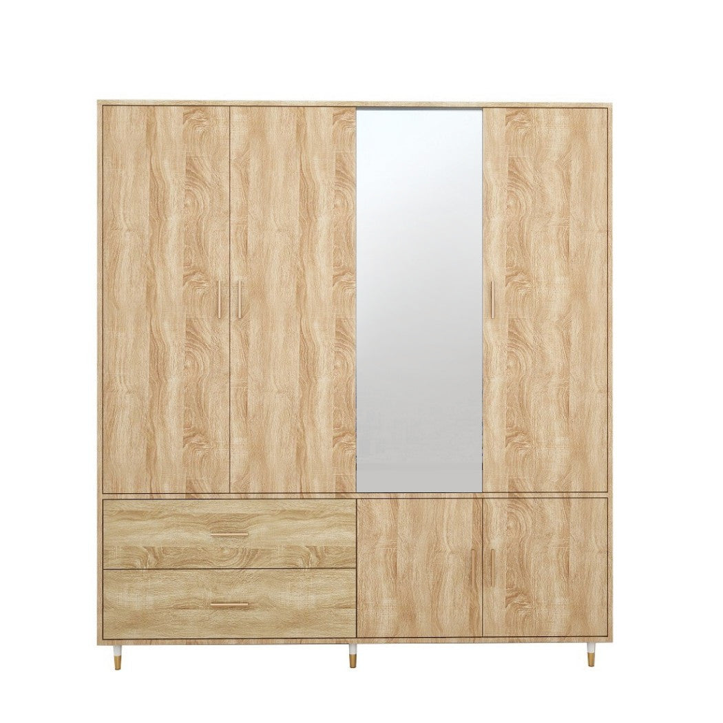 71" Natural Wood Mirrored Four Door Two Drawer Combo Dresser