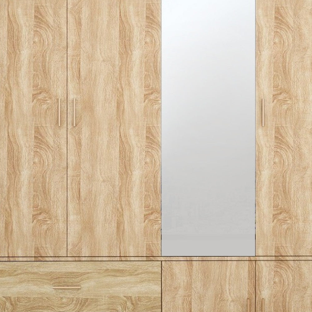 71" Natural Wood Mirrored Four Door Two Drawer Combo Dresser