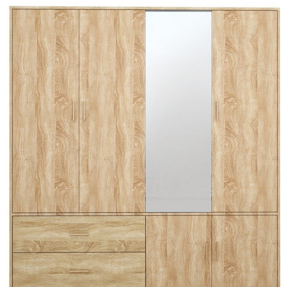 71" Natural Wood Mirrored Four Door Two Drawer Combo Dresser