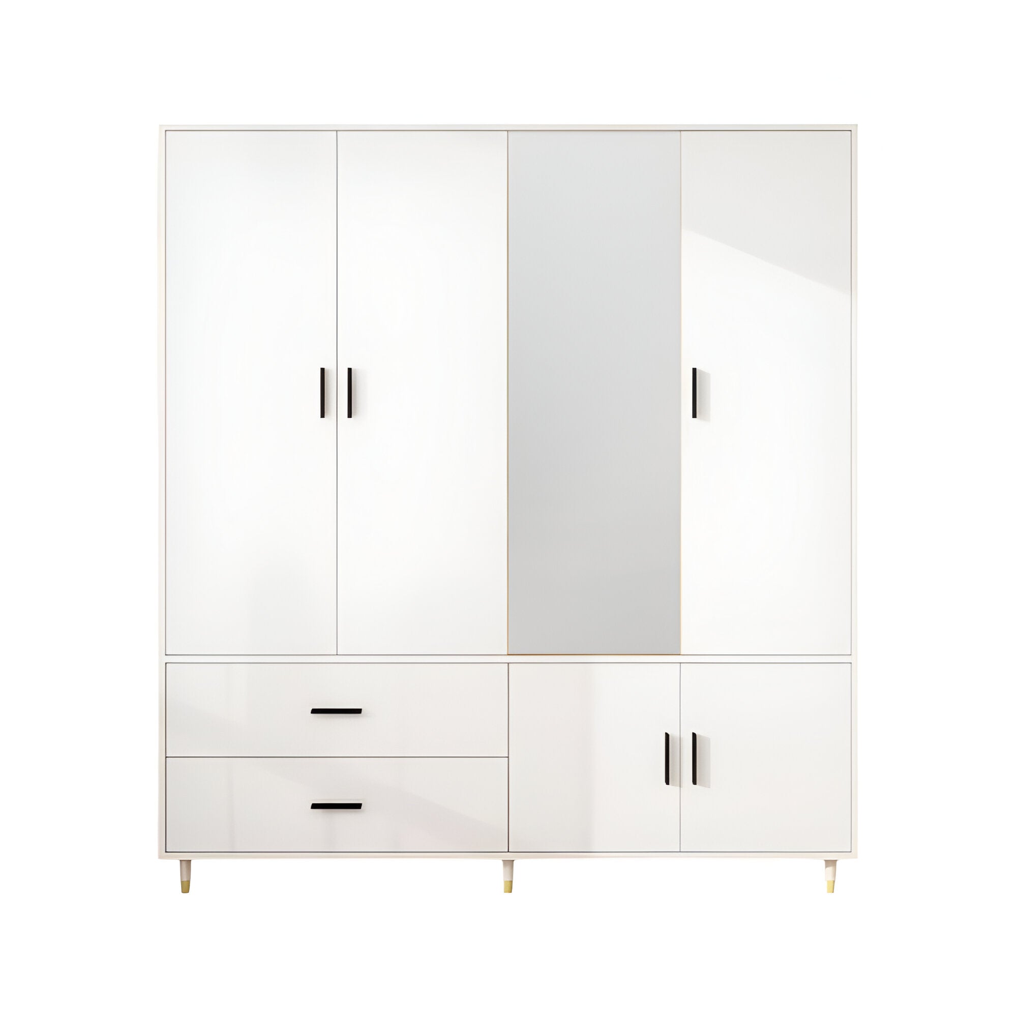 71" White Mirrored Five Door Two Drawer Combo Dresser