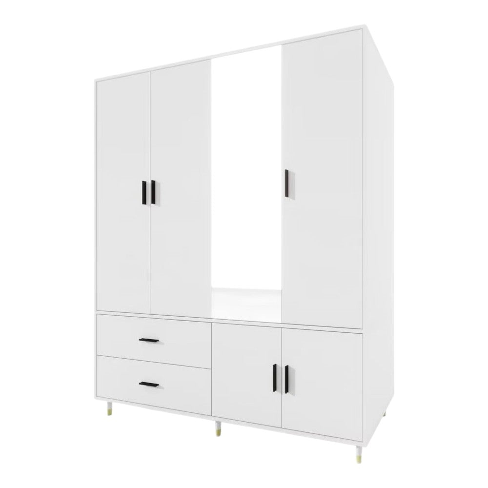 71" White Mirrored Five Door Two Drawer Combo Dresser