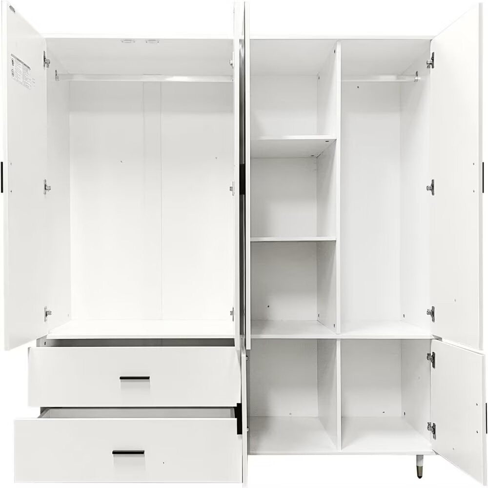 71" White Mirrored Five Door Two Drawer Combo Dresser
